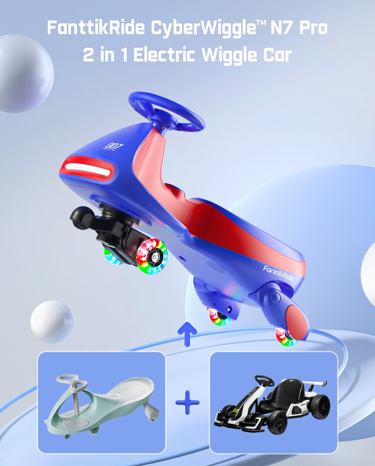 12V N7 Pro Electric Wiggle Car – Pedal-Powered Fun for Kids, Lights & Bluetooth Ride-On (by Fanttik)