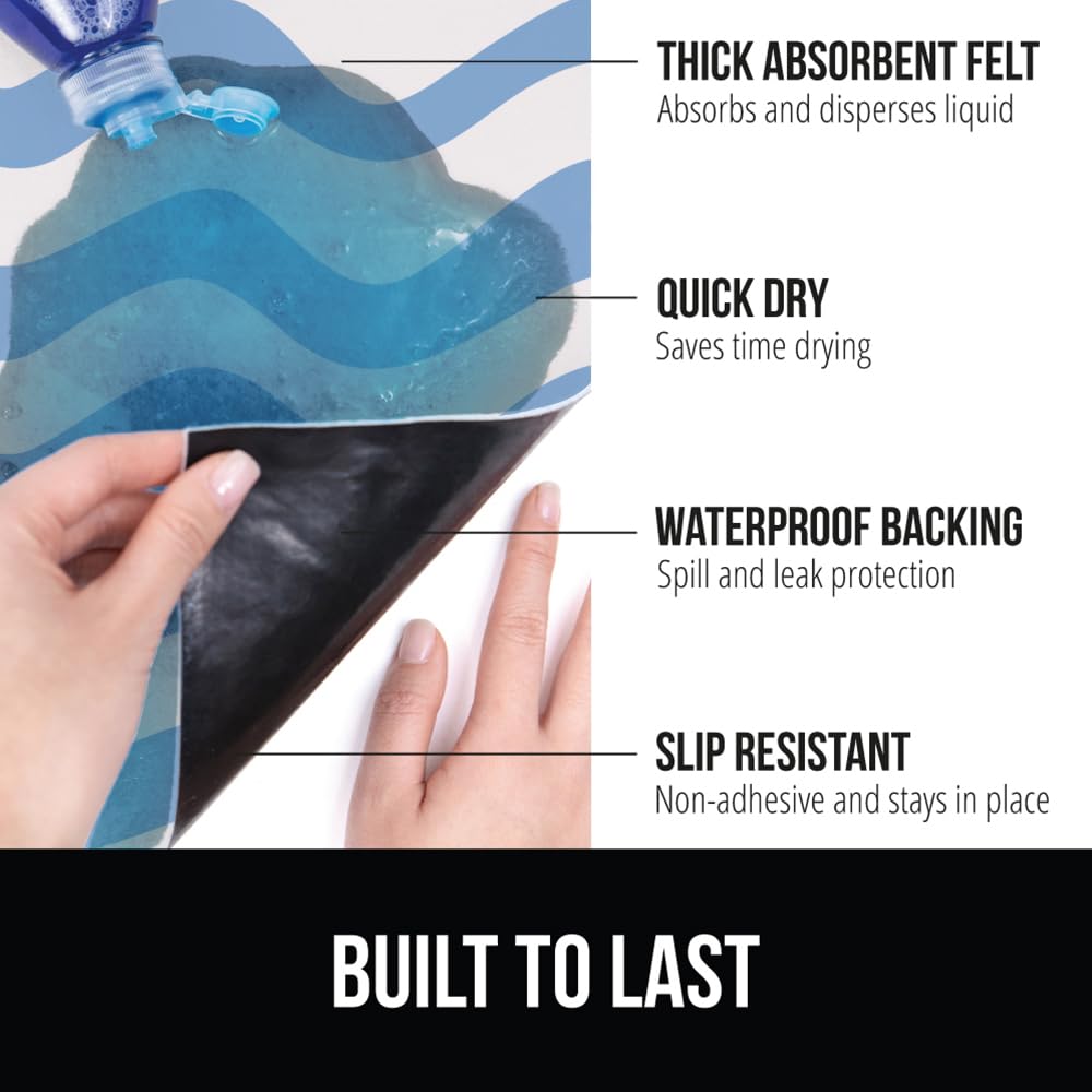 Gorilla Grip LeakGuard, nicht klebende Unterspülmatte für Küchenschränke, 24 x 40, wasserdichte, schnell trocknende Regaleinlage, langlebige, saugfähige Filzmatten für Badezimmerwaschbecken, Schränke, Kommoden, Damast, Taupe-Creme