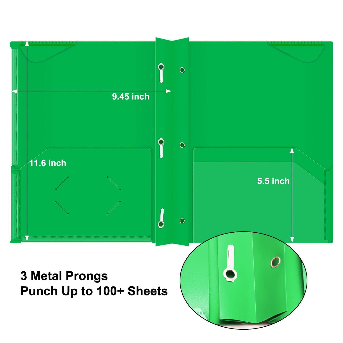 Chemises en plastique épais ViVin avec pochettes et broches, deux poches, poche avant transparente et onglets de maintien, lot de 6, pour papier au format lettre US, pour l'école et le bureau - Blanc