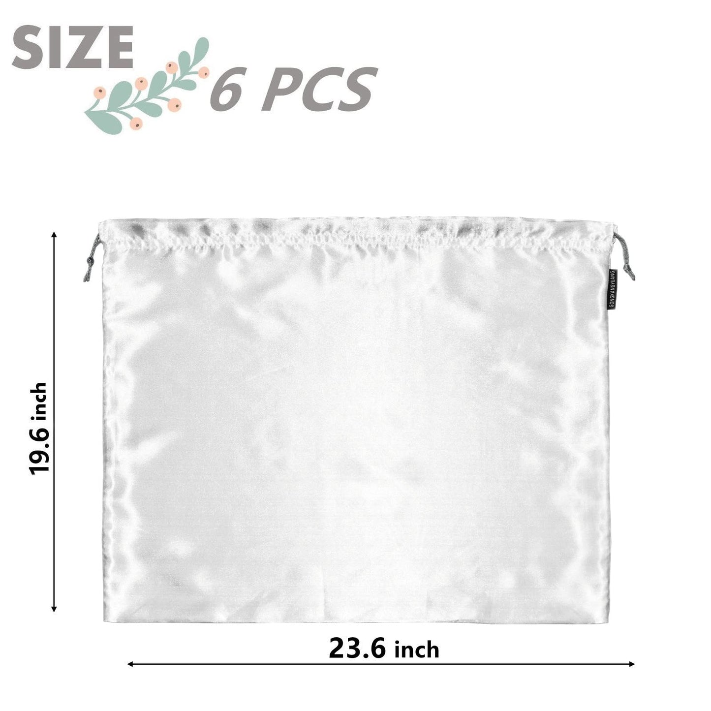 Lot de 6 sacs anti-poussière en soie pour sacs à main, sacs à main, chaussures, bottes, sac à cordon anti-poussière en soie, pochette de rangement de voyage (blanc, 19,6 × 15,7 pouces)