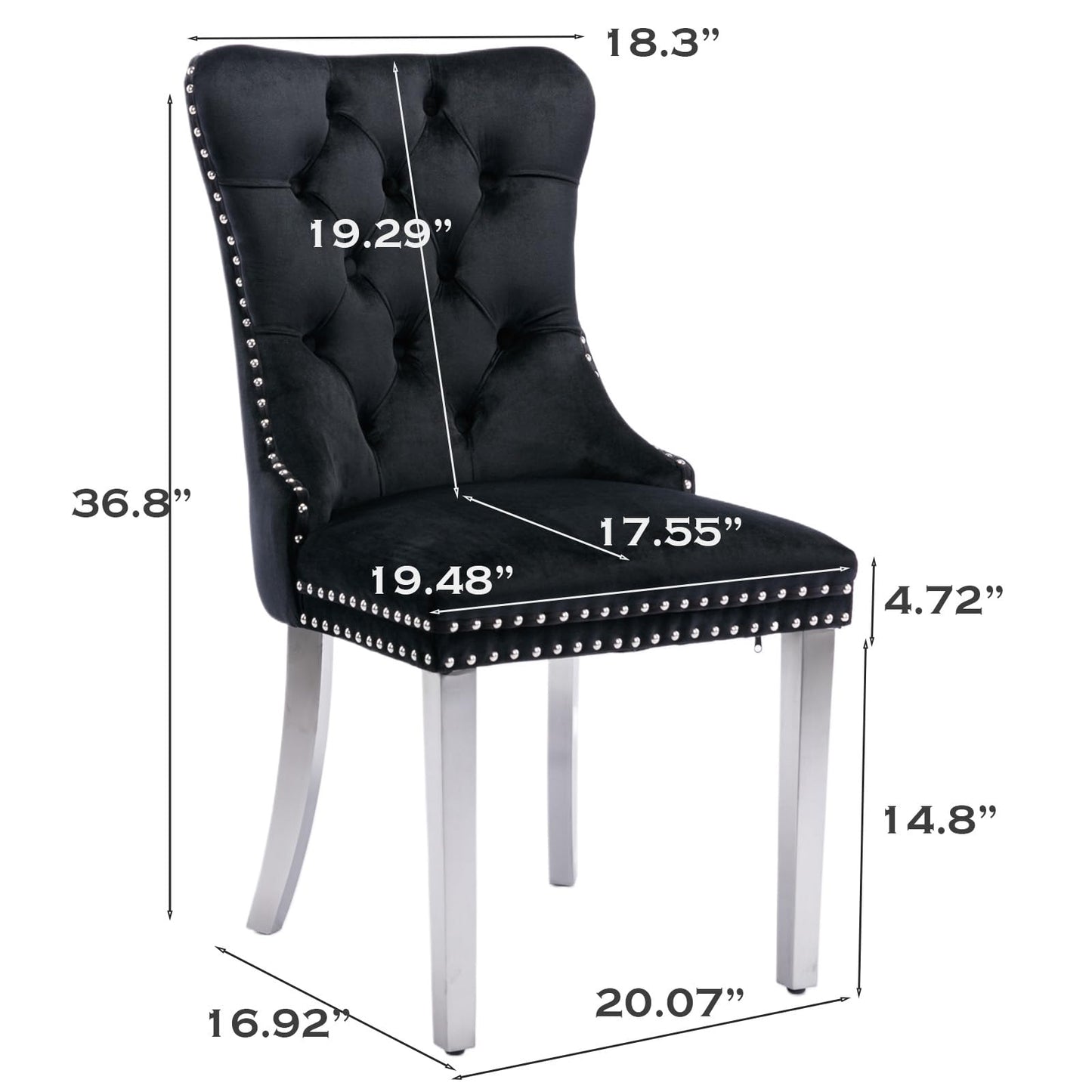 SoarFlash Esszimmerstühle aus Leder, 8er-Set, Beistellstuhl mit hoher Rückenlehne, moderner gepolsterter Beistellstuhl mit Knopfrückenring, Beine aus Massivholz (Schwarz und Grau)