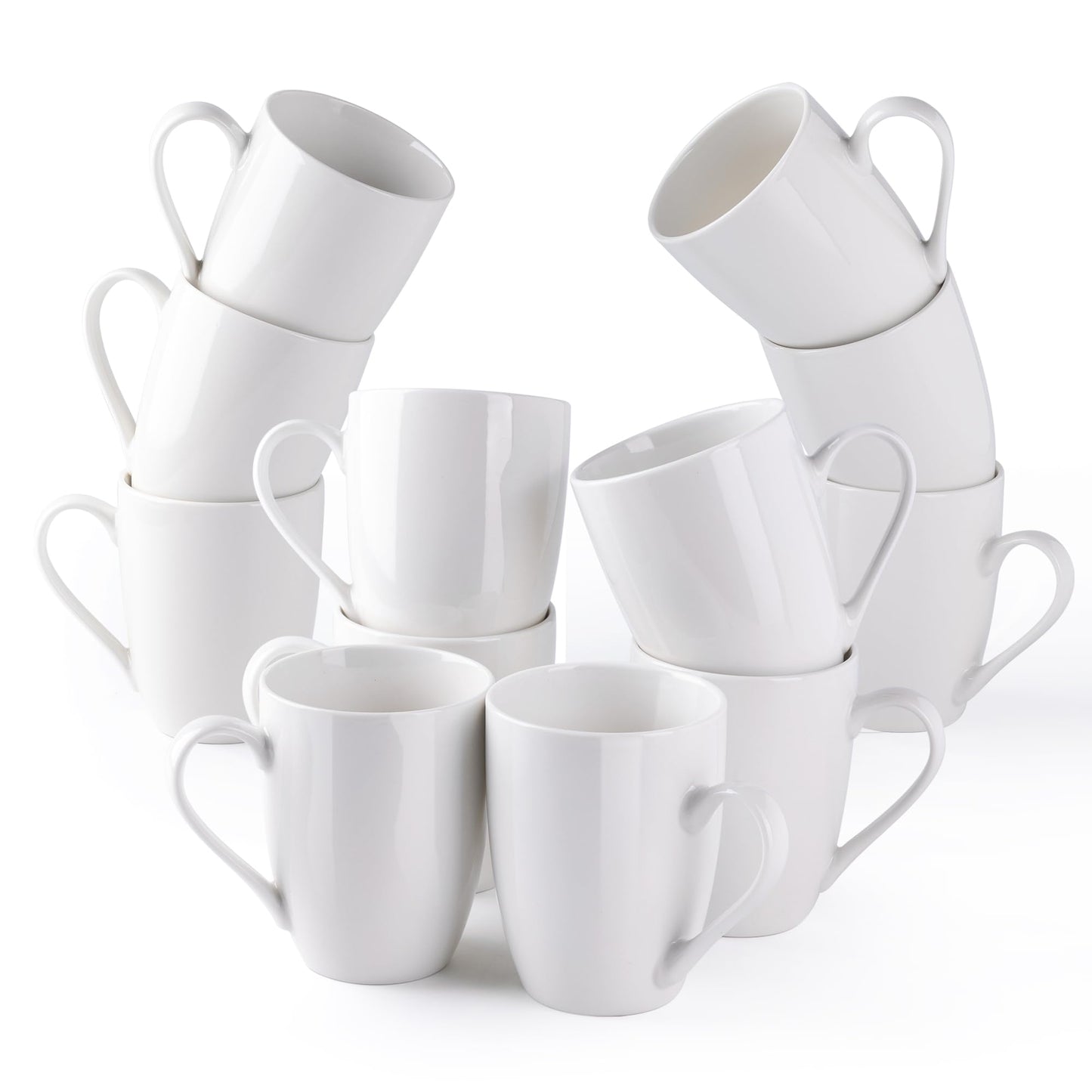 Lot de 6 tasses à café AmorArc 12 oz blanc cassé, tasses à café en céramique avec grande poignée pour homme, femme, ensemble de tasses à café légères pour latte/cappuccino/cacao/lait, lavables au lave-vaisselle et au micro-ondes, 6 pièces