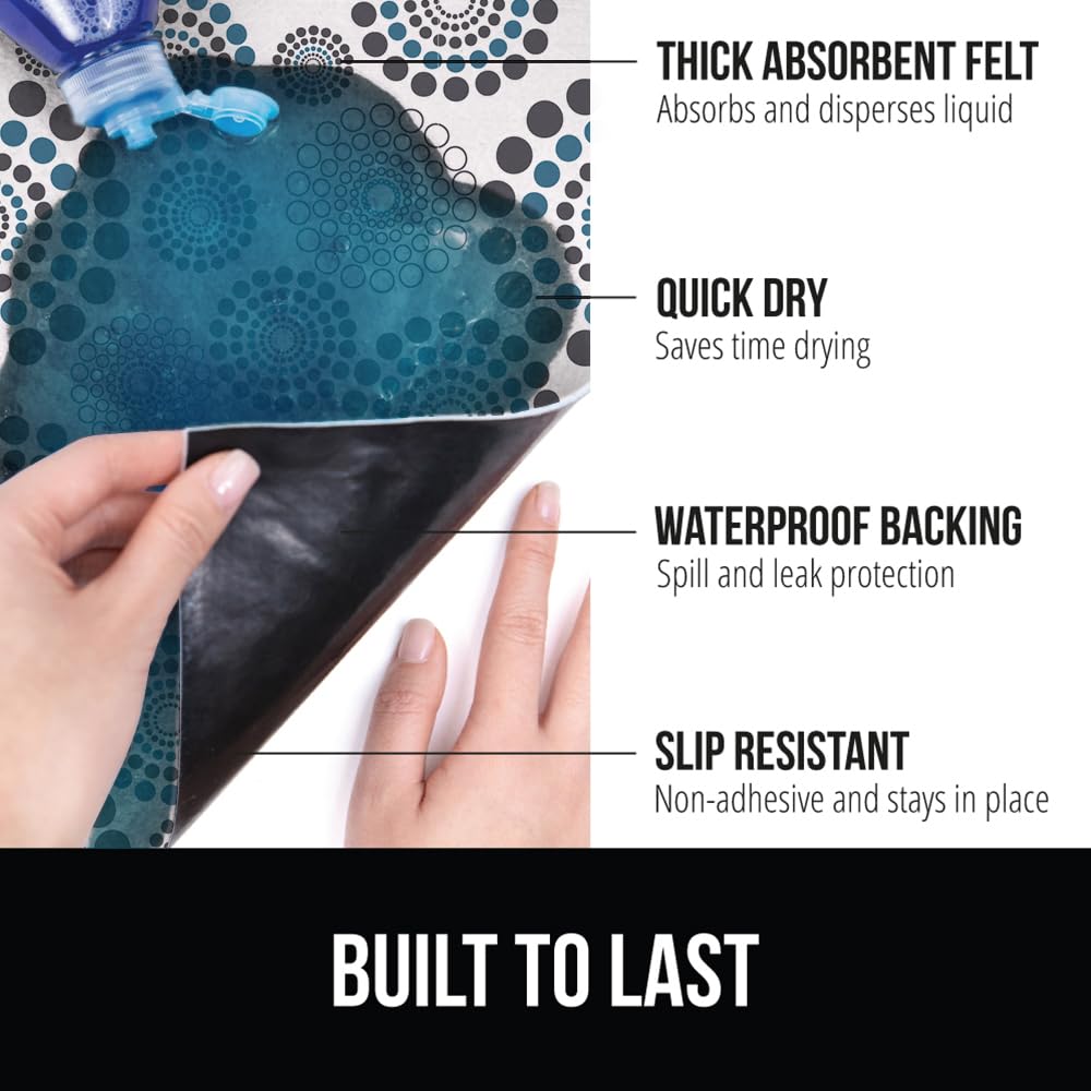 Gorilla Grip LeakGuard, nicht klebende Unterspülmatte für Küchenschränke, 24 x 40, wasserdichte, schnell trocknende Regaleinlage, langlebige, saugfähige Filzmatten für Badezimmerwaschbecken, Schränke, Kommoden, Damast, Taupe-Creme