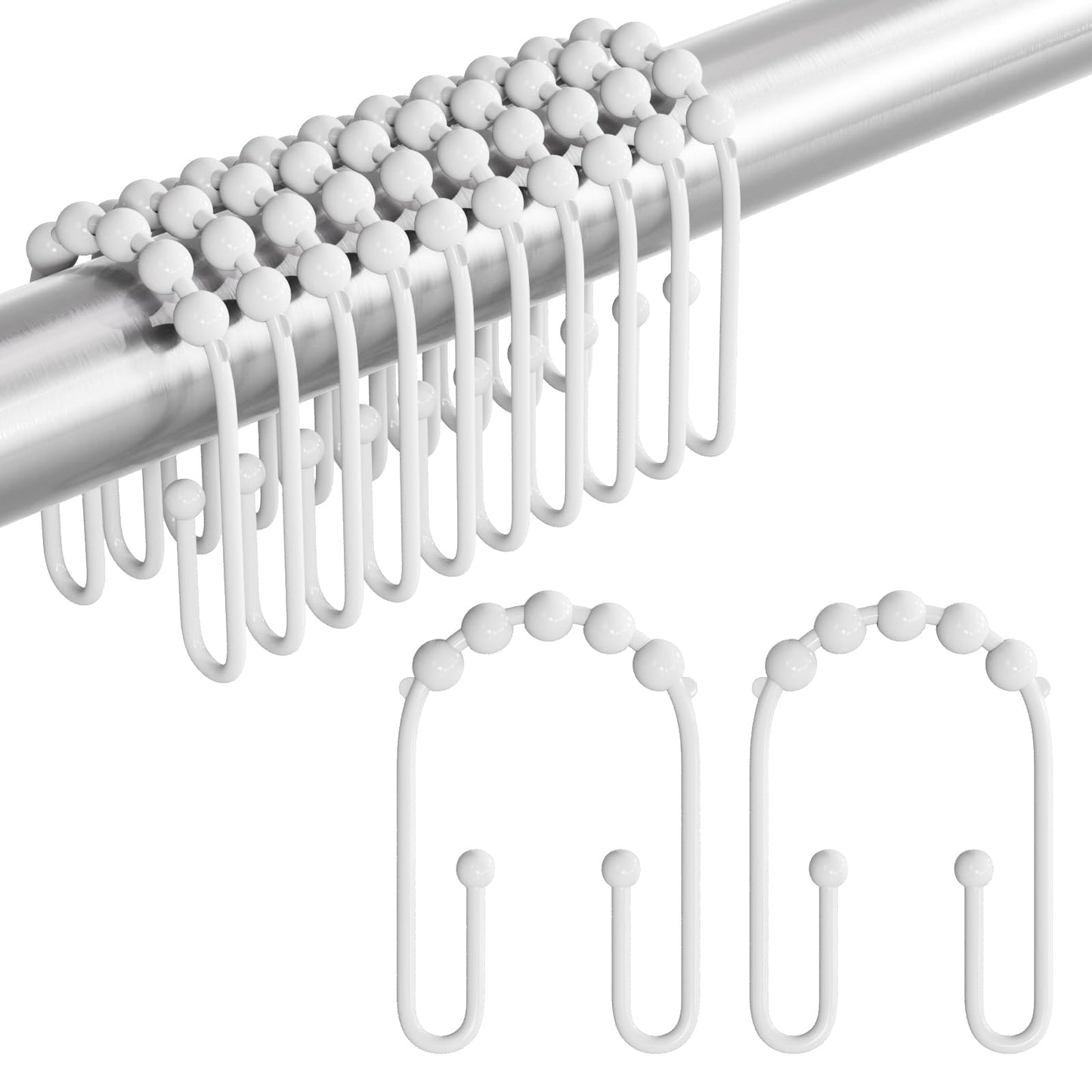 AmazerBath Duschvorhanghaken, Duschvorhangringe aus Metall, rostfrei, doppelseitige Duschvorhanghaken für Duschvorhangeinlage, glatte Duschhakenringe aus gebürstetem Nickel für Badezimmer, 12er-Set