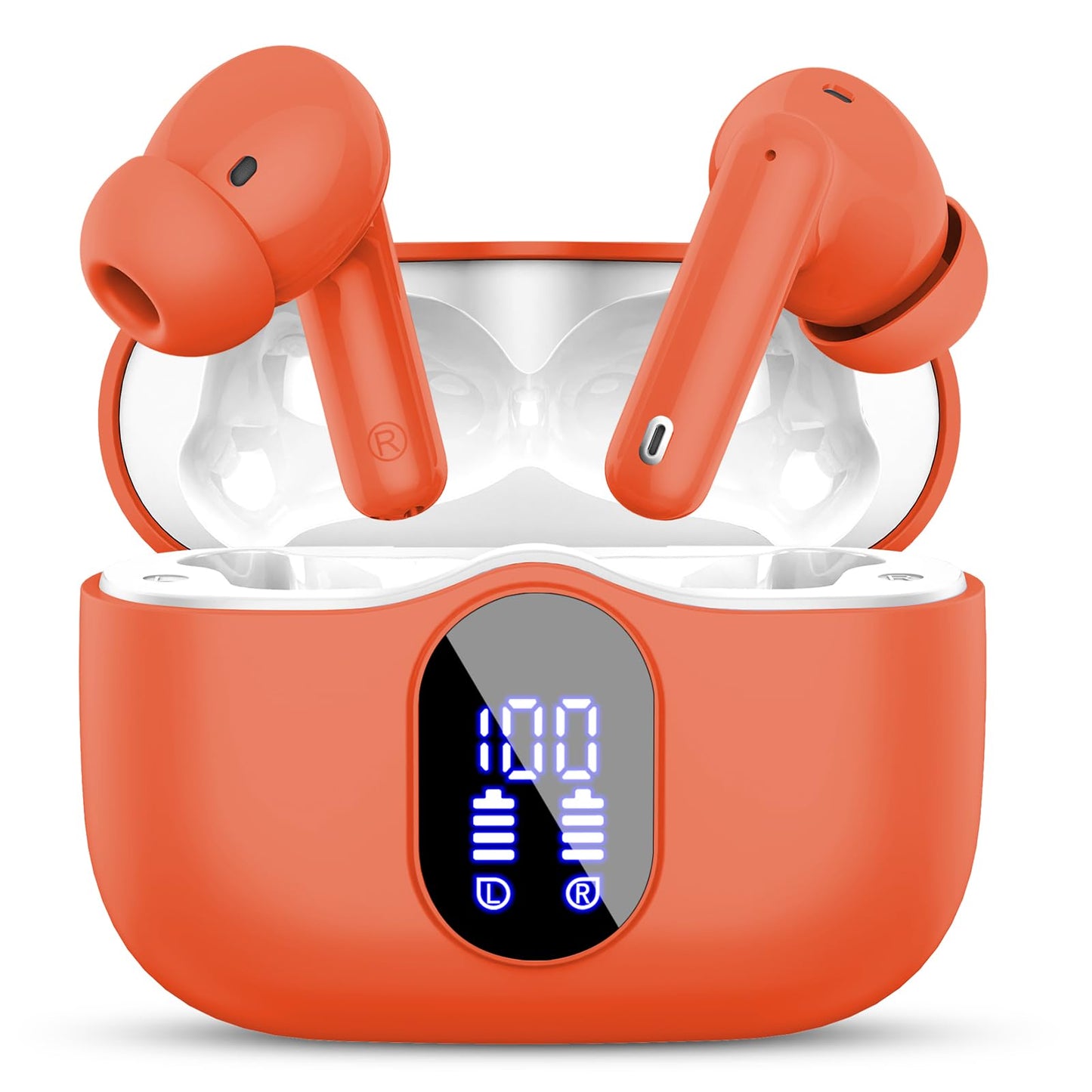 Wireless Earbuds Bluetooth 5.4 Headphones Bass Stereo Ear Buds with Noise Cancelling Mic LED Display in Ear Earphones IP7 Waterproof 36H Playtime for Laptop Pad Phones Sports Workout White
