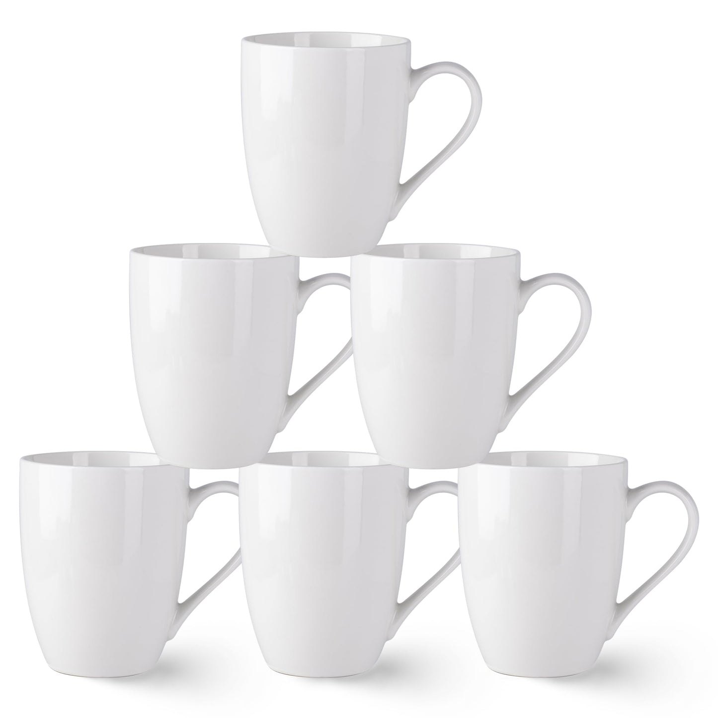 Lot de 6 tasses à café AmorArc 12 oz blanc cassé, tasses à café en céramique avec grande poignée pour homme, femme, ensemble de tasses à café légères pour latte/cappuccino/cacao/lait, lavables au lave-vaisselle et au micro-ondes, 6 pièces