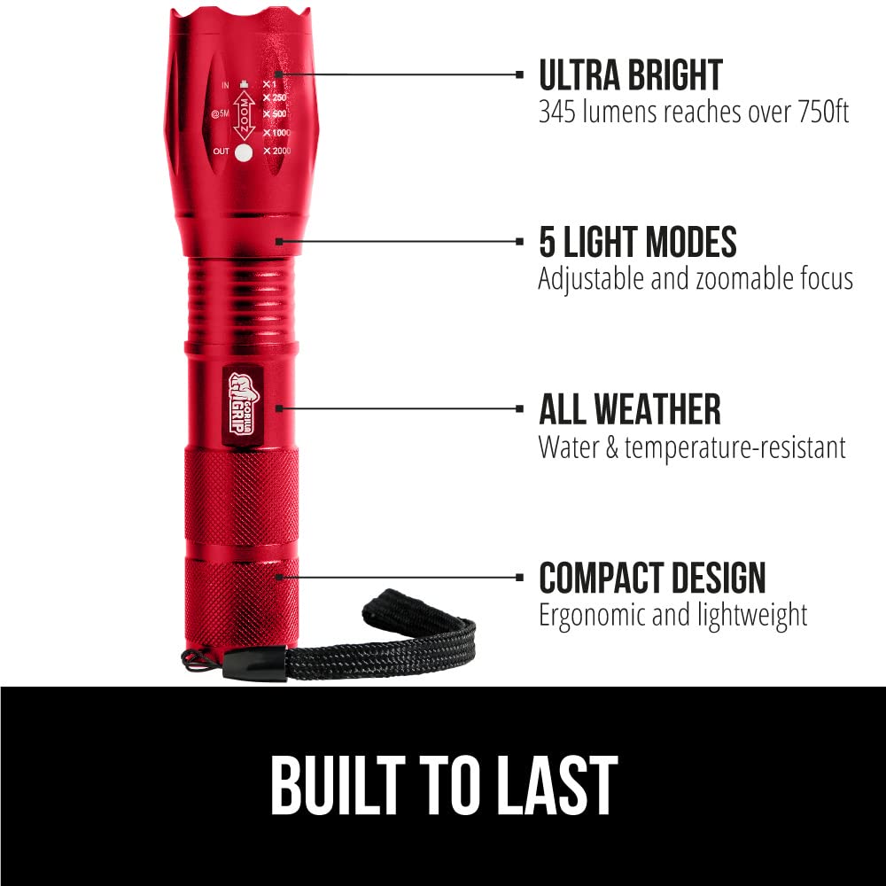 Gorilla Grip Leistungsstarke LED-Taschenlampe, 237 m, wasserfest, 5 einstellbare Modi, taktische Taschenlampe, hohe Lumen, ultrahelle Akku-Zoom-Taschenlampen, kleines Mini-Taschenlampen-Zubehör fürs Campingauto, 2er-Pack, Gold