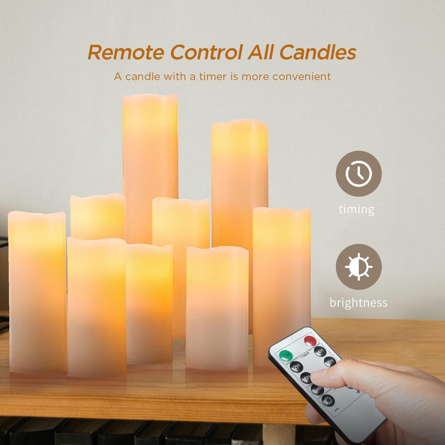 Lot de 12 bougies sans flamme Hausware à piles (D : 3 po x H : 4 po) Bougies piliers en cire véritable vacillantes Bougies LED sans flamme avec télécommande et minuterie (couleur ivoire)