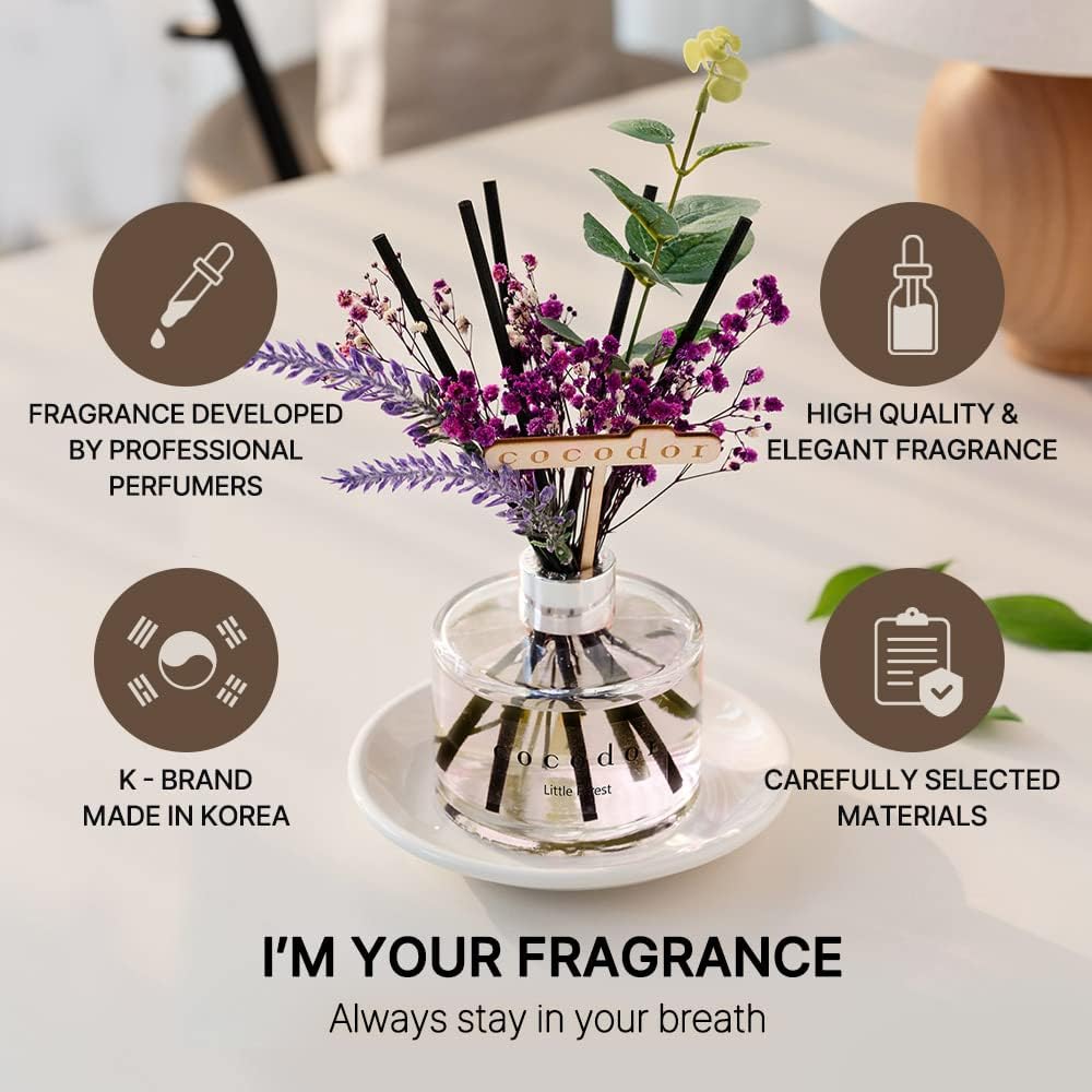 COCODOR Flower Reed Diffuser Set / 6.7oz / White Jasmine/Scent Diffuser with Sticks Home Fragrance Reed Diffuser for Bathroom Shelf Decor