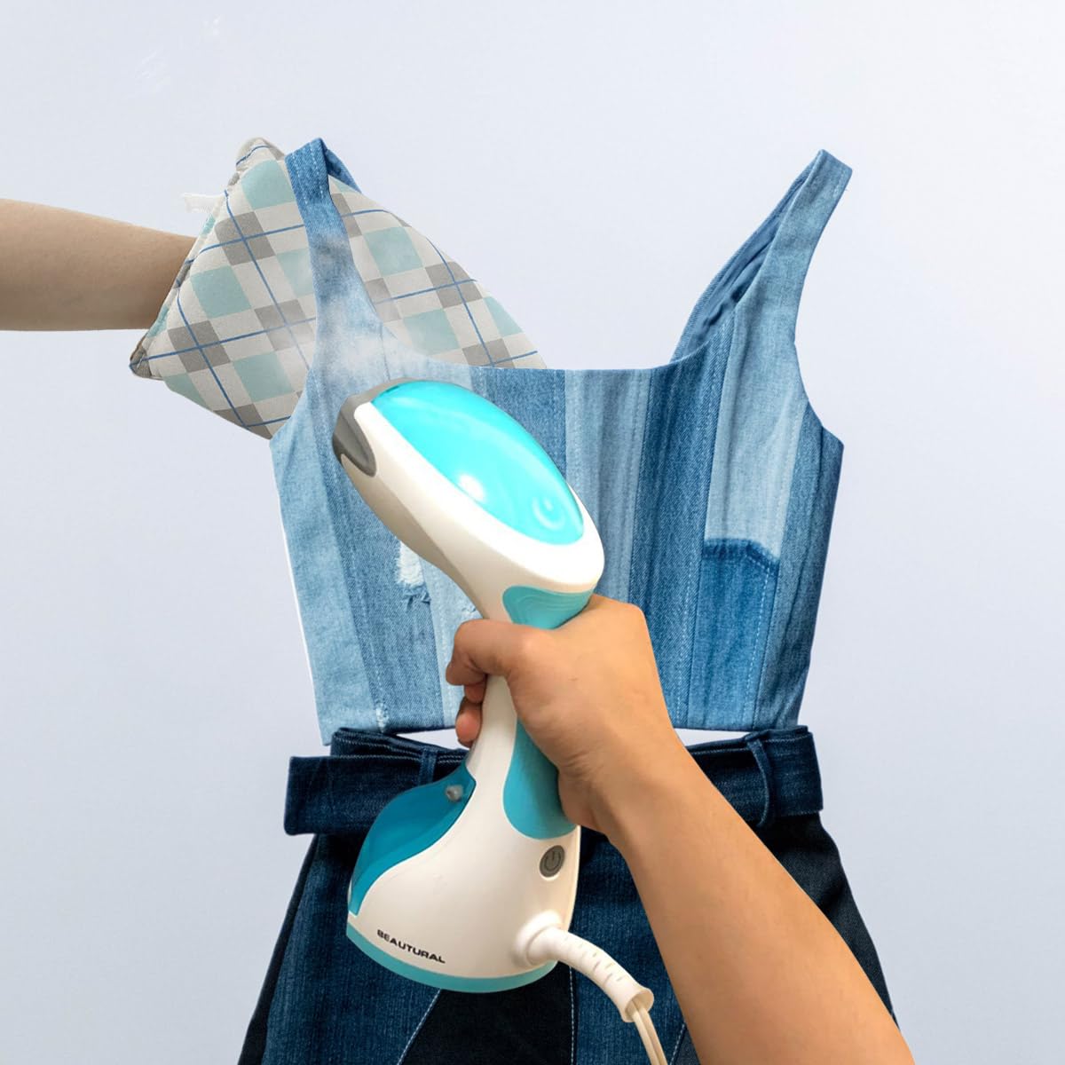 Garment Steamer Ironing Glove with Finger Loop, Heat Resistant Waterproof Ironing Mitt for Heat Resistan Handheld Steamer, Garment Steamer Accessories for Clothes (Grey)