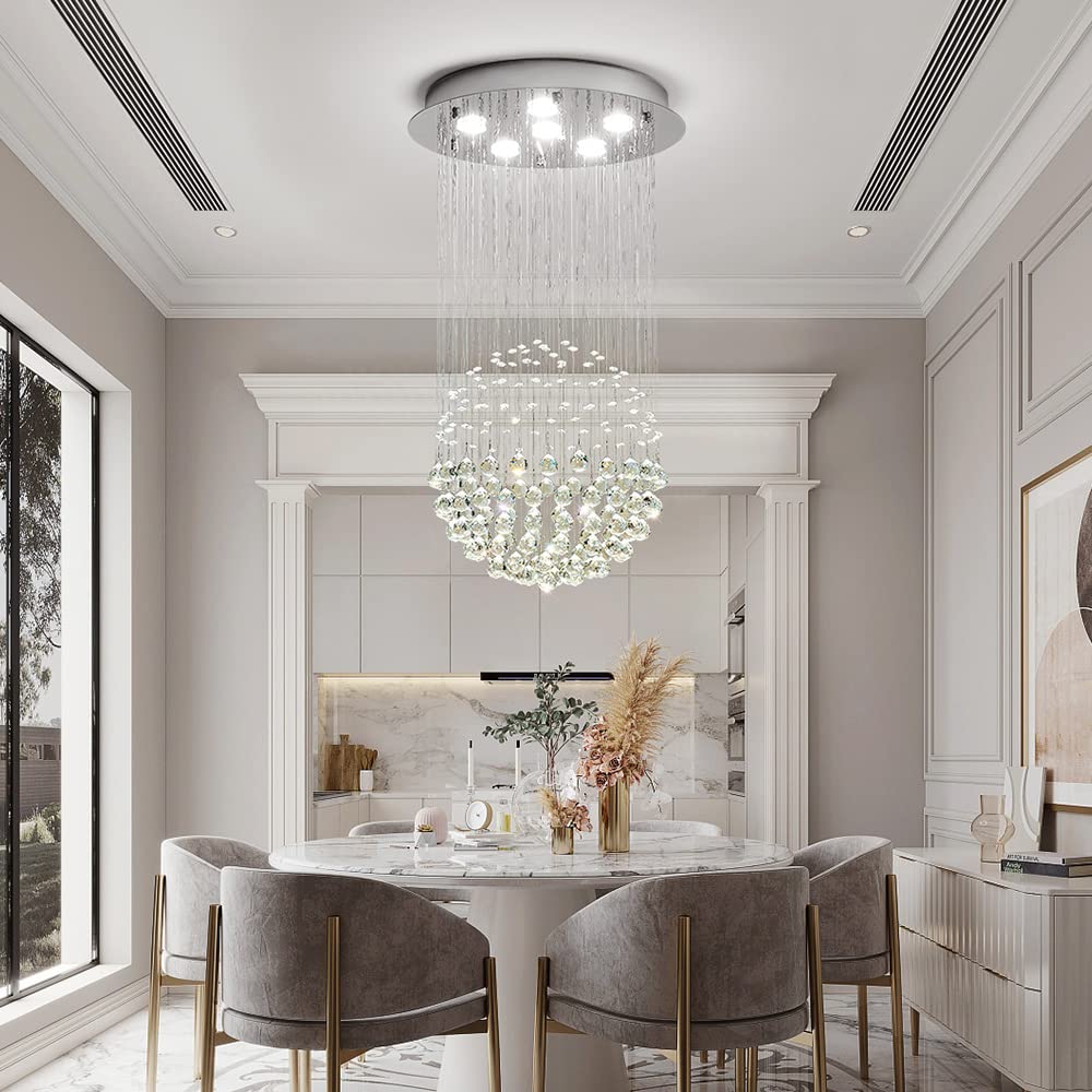 Saint Mossi Kronleuchter, modern, K9-Kristall, Regentropfen-Kronleuchter, flächenbündige LED-Deckenleuchte, Pendelleuchte für Esszimmer, Badezimmer, Schlafzimmer, Wohnzimmer, 6 GU10-LED-Birnen erforderlich, H32 x D18