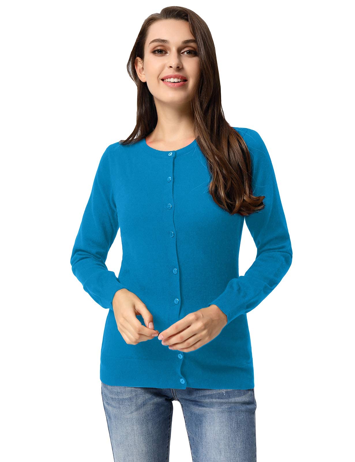 GRACE KARIN Women's Long Sleeve Button Down Crew Neck Classic Sweater Knit Cardigan
