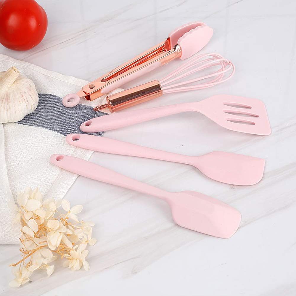 Mini-Küchenhelfer in Roségold und Grau, kleines fünfteiliges Set, winzige Küchenwerkzeuge aus Silikon für Kinder, Schneebesen, Spatel, Zange, Löffel und Schlitzspatel zum Kochen (Backzubehör für Kinder), Grau
