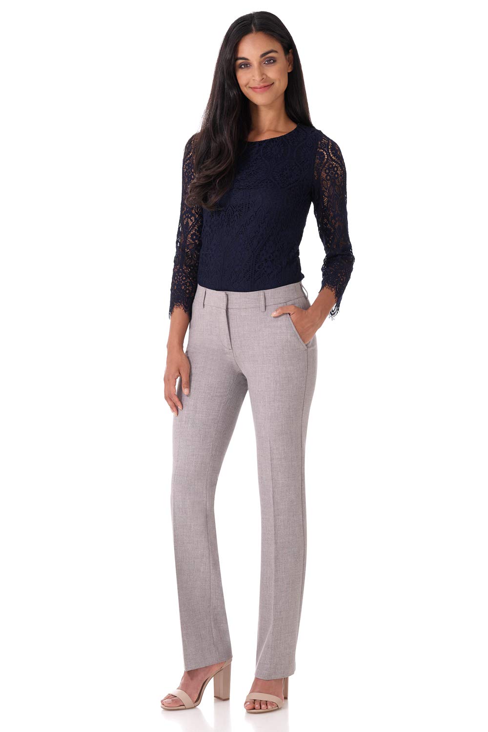 Rekucci Smart Stretch-Hose für Damen vom Schreibtisch bis zum Abendessen mit geradem Bein und Reißverschluss
