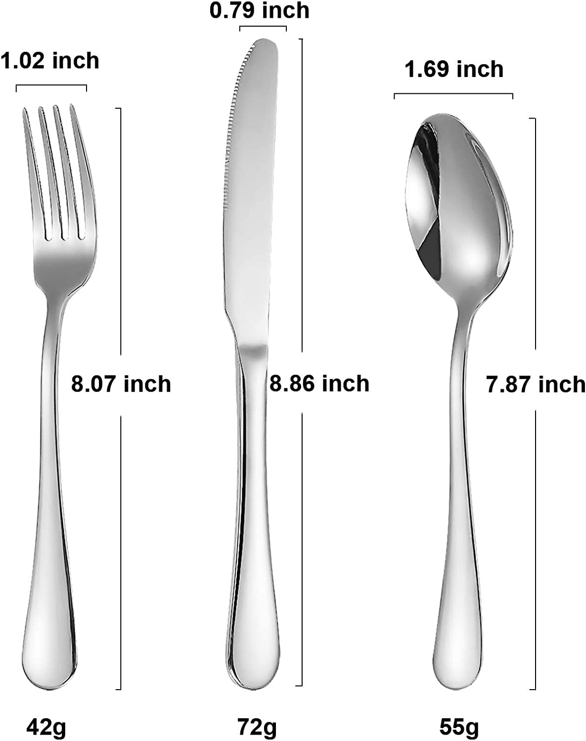 Portable Travel Utensils Set, 18/8 Stainless Steel 3 PCS Cutlery Set Including Knife Fork and Spoon, Reusable Travel Silverware Set with Case for Lunch Box Camping School Office
