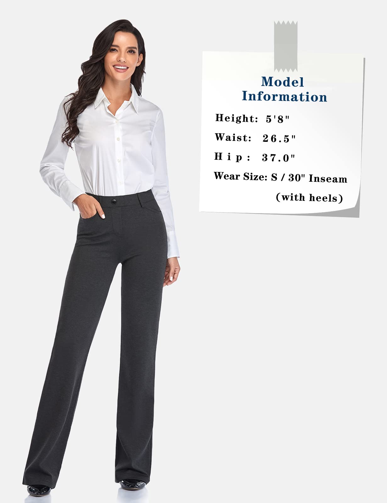 Pantalon extensible pour femme Tapata 28''/30''/32''/34'' avec poches, taille haute, petite, taille standard pour le travail au bureau