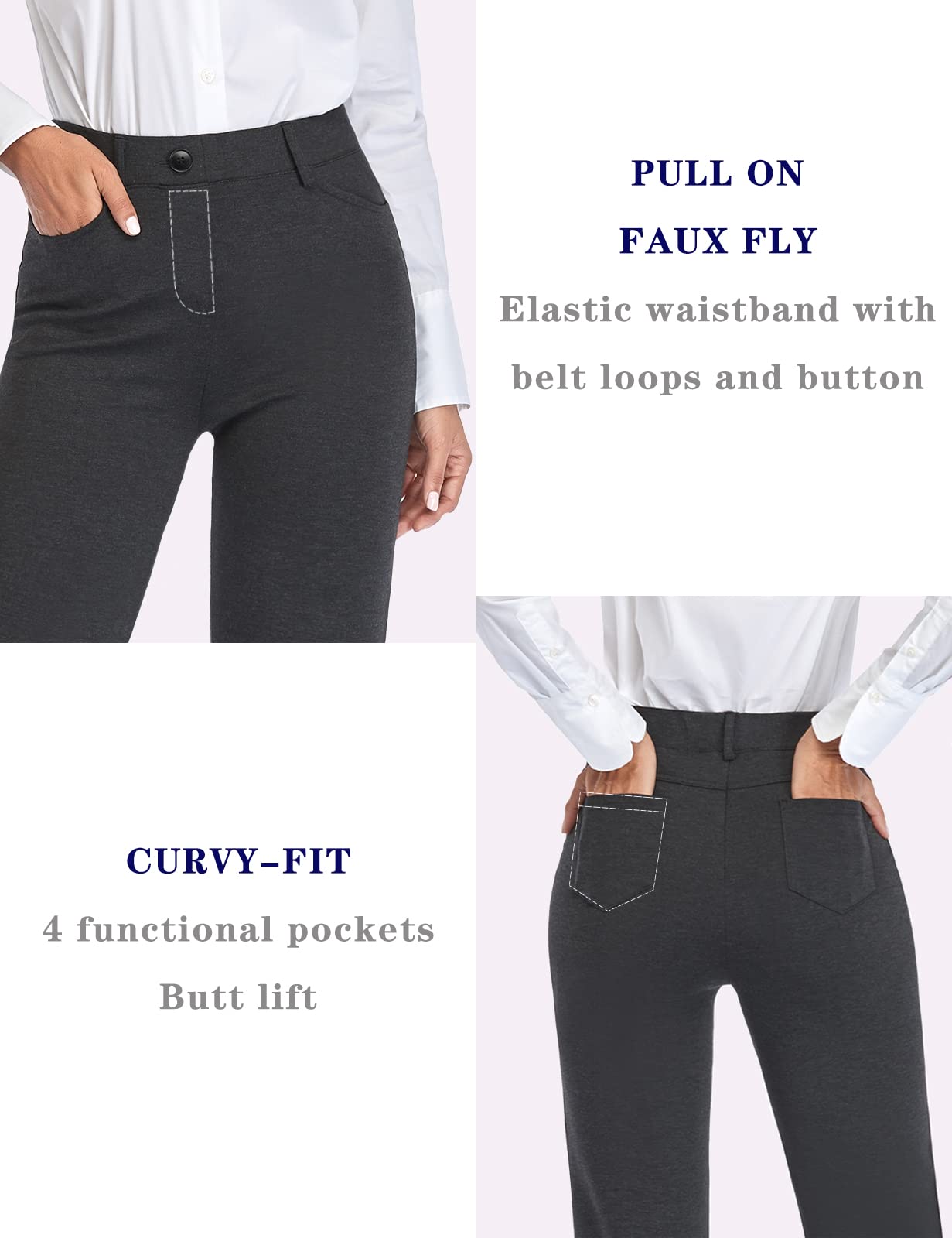 Pantalon extensible pour femme Tapata 28''/30''/32''/34'' avec poches, taille haute, petite, taille standard pour le travail au bureau