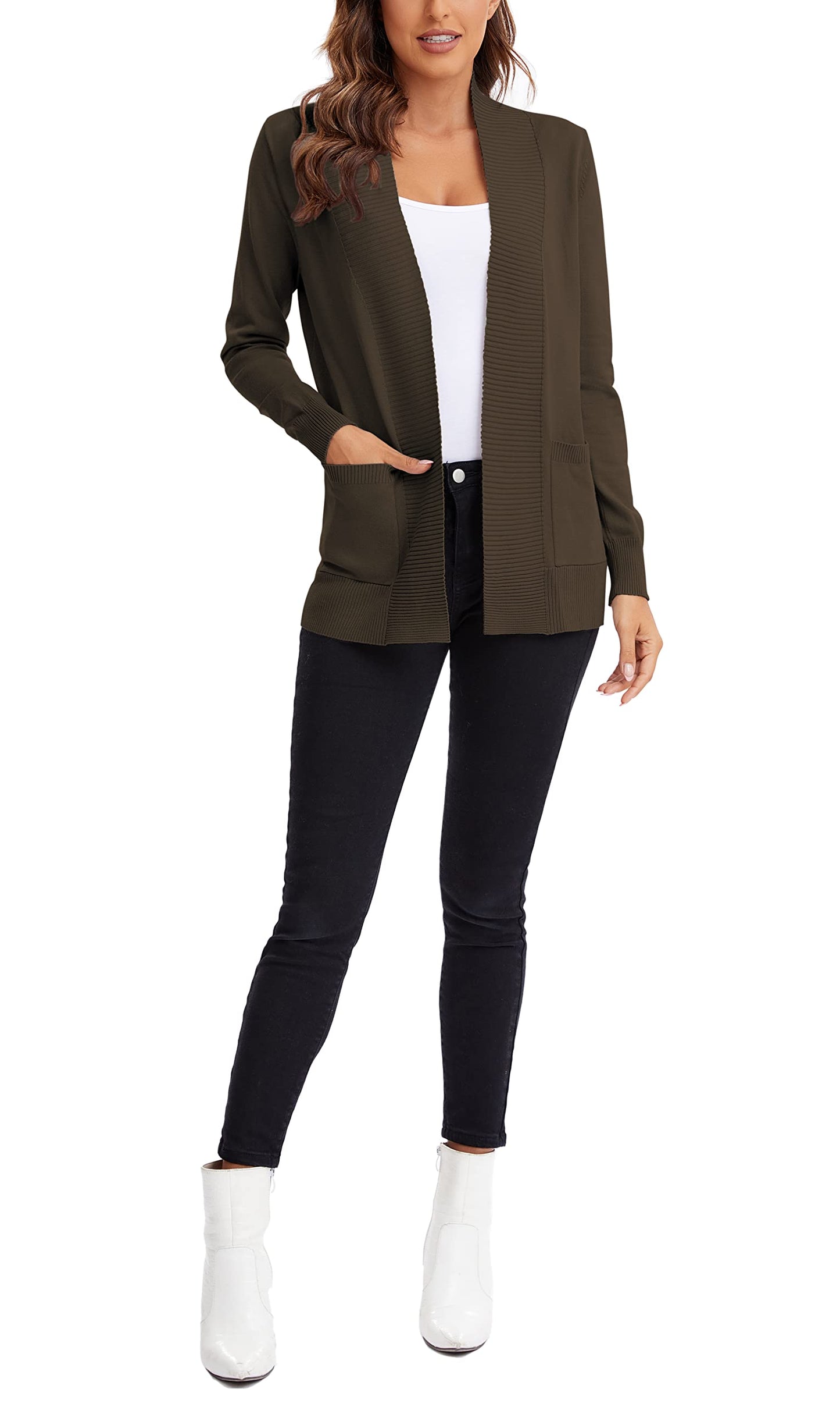 Urban CoCo Leichter Strickjacke für Damen mit offener Vorderseite, lange Ärmel, mit Tasche