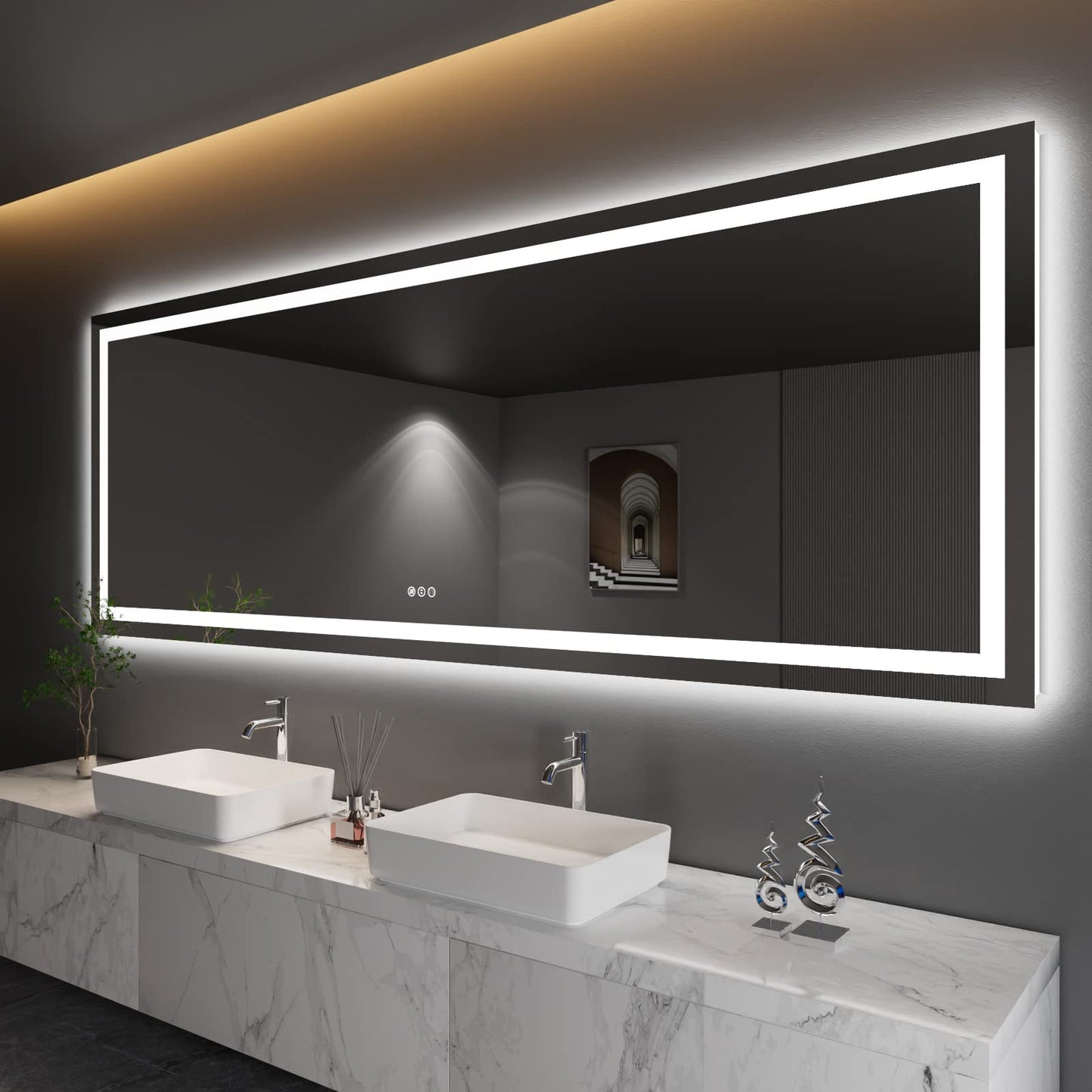 Amorho 20"x 28" LED Bathroom Mirror with Black Frame, Front Light and Backlit(Controlled Separately), Stepless Dimmable, Anti-Fog, Shatter-Proof, 3 Colors, Memory