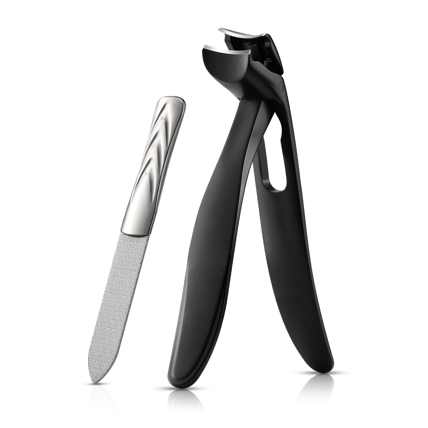 BEZOX Angled Head Toe Nail Clippers for Seniors for Thick Nails - Ergonomic Toenails Clipper for Thick Toenails, Premium Finger Nails Clipper for Adult with Catcher - Black