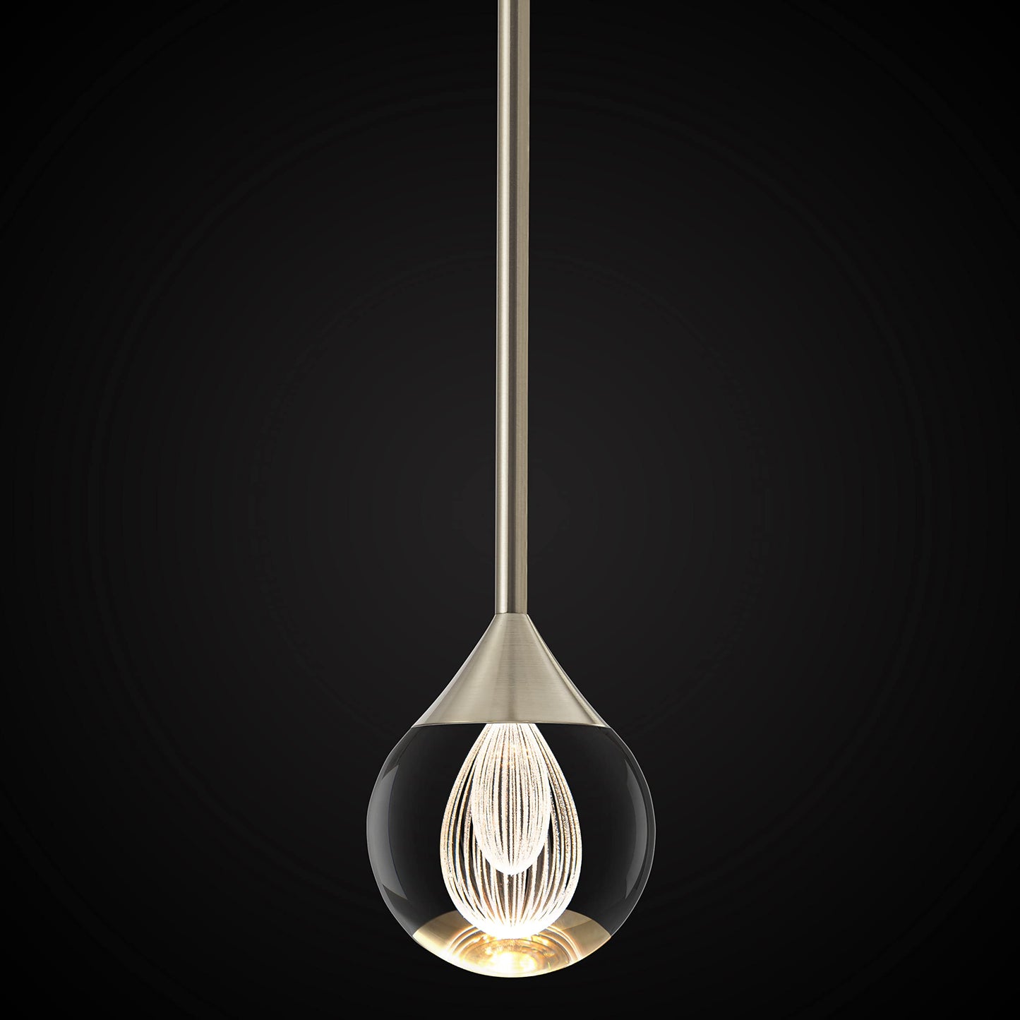 3-flammige Kristall-Pendelleuchte in Tropfenform, dimmbare LED-Hängeleuchte in Kristallkugelform, moderne Deckenpendelbeleuchtung für Kücheninsel, Esszimmer, Schlafzimmer, Bar, 3000 K, 24 W, gebürstetes Messing
