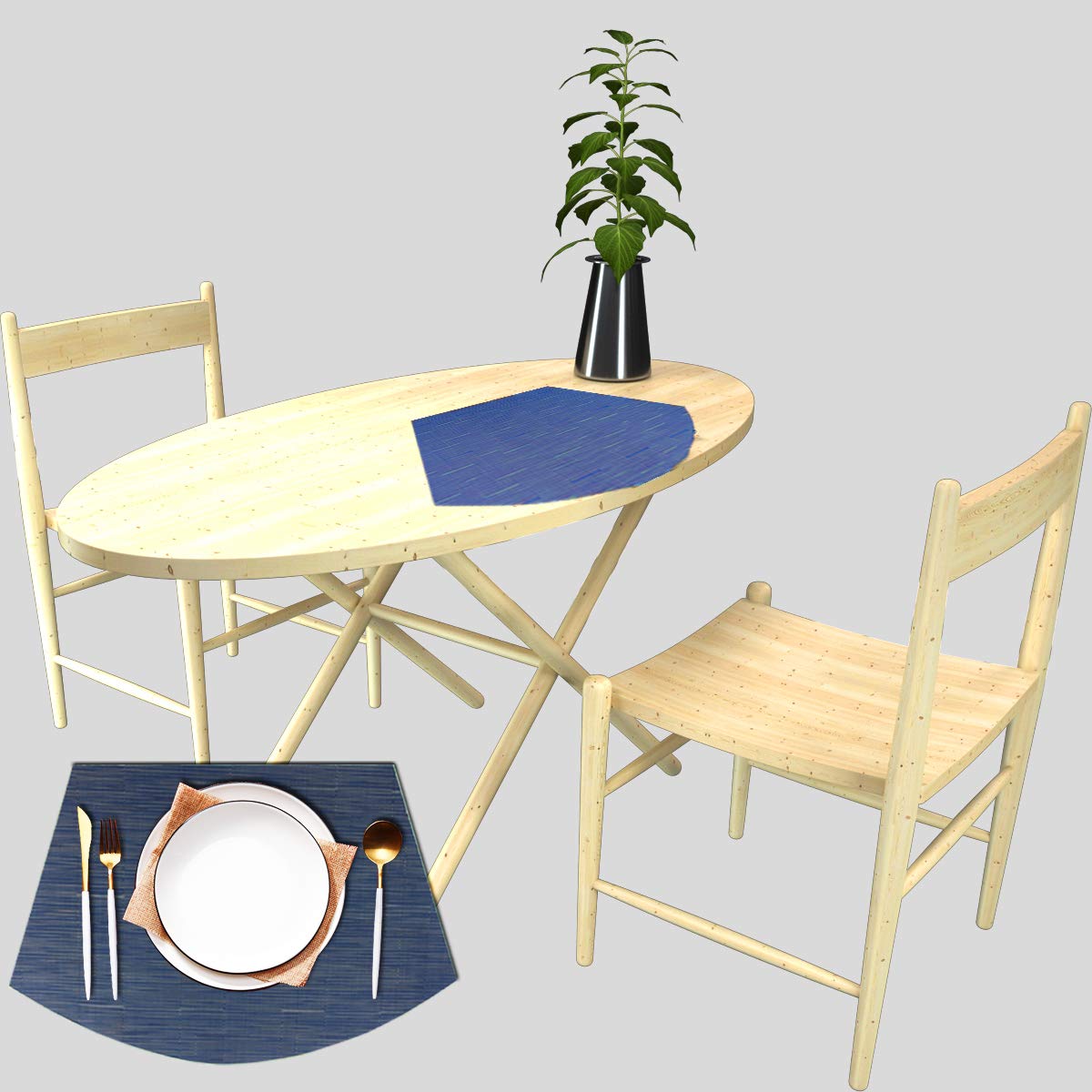 PIGCHCY Keilförmige Tischsets für den Esstisch, kreuzgewebt, waschbares Vinyl-Tischset, hitzebeständig, runde Tischsets, 4er-Set (Silbergrau)