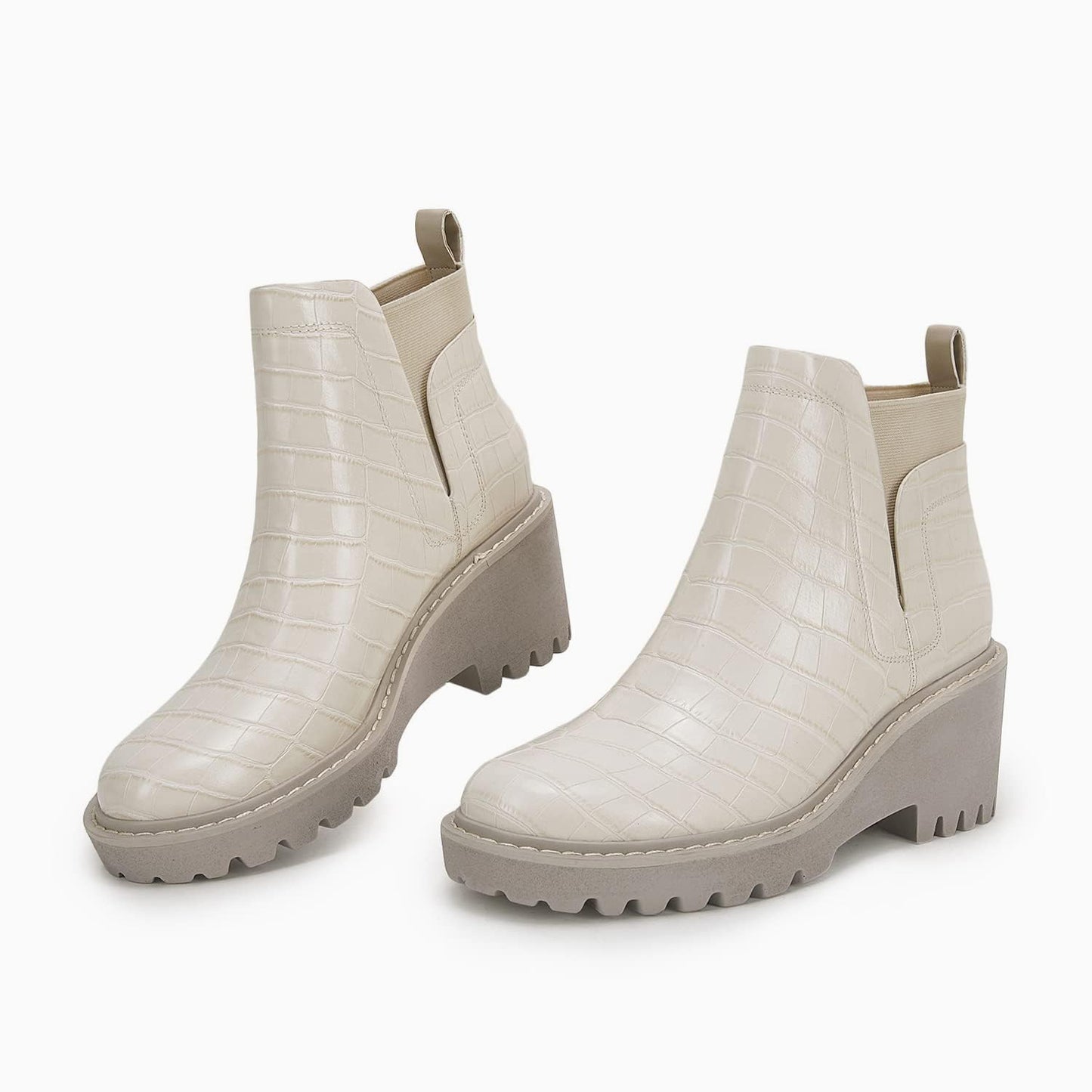 Trish Lucia Damen Chelsea-Stiefel mit Plateausohle, knöchelhoch, klobiger Blockabsatz, rutschfest, Wildleder, modische Schlupfstiefeletten