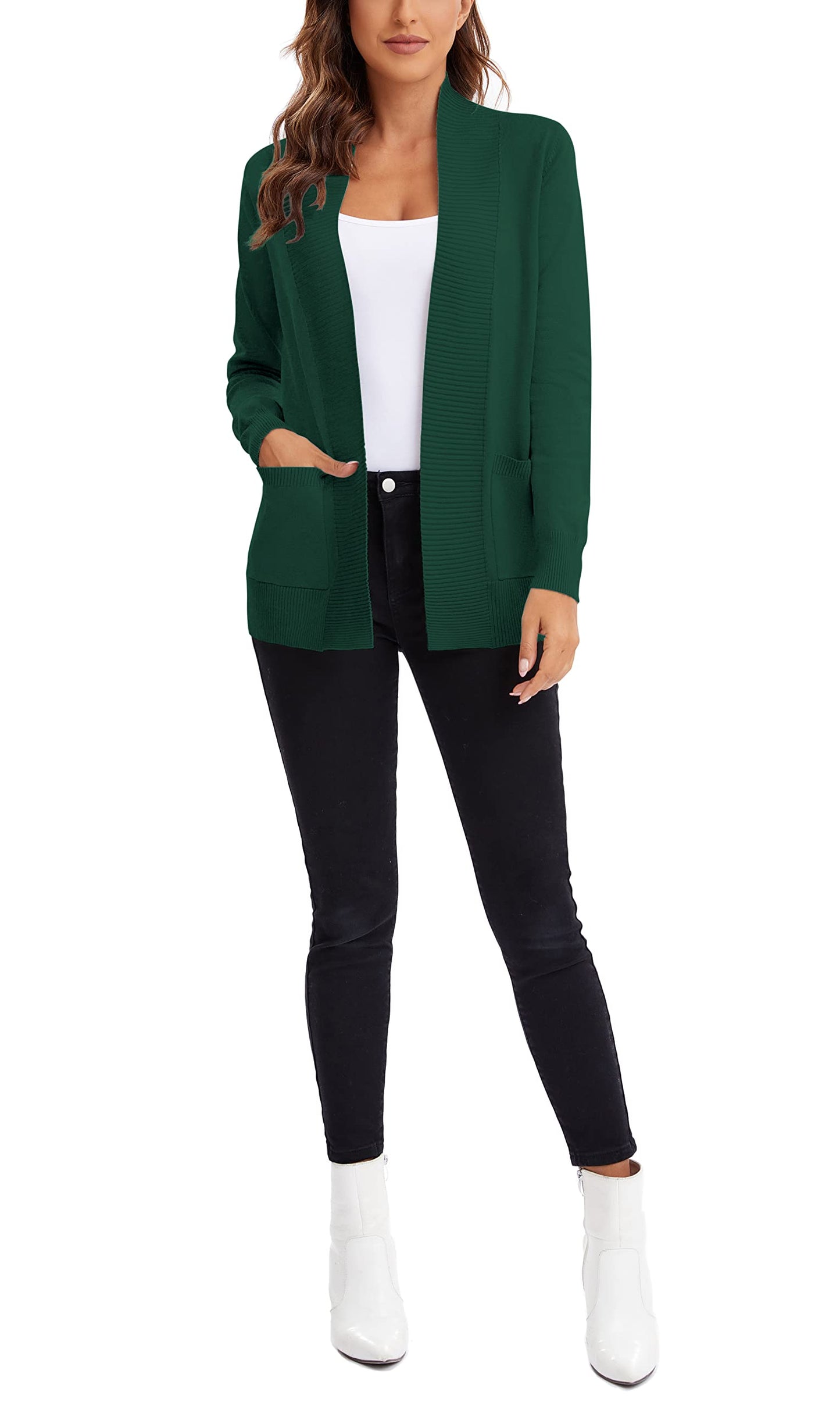 Urban CoCo Leichter Strickjacke für Damen mit offener Vorderseite, lange Ärmel, mit Tasche