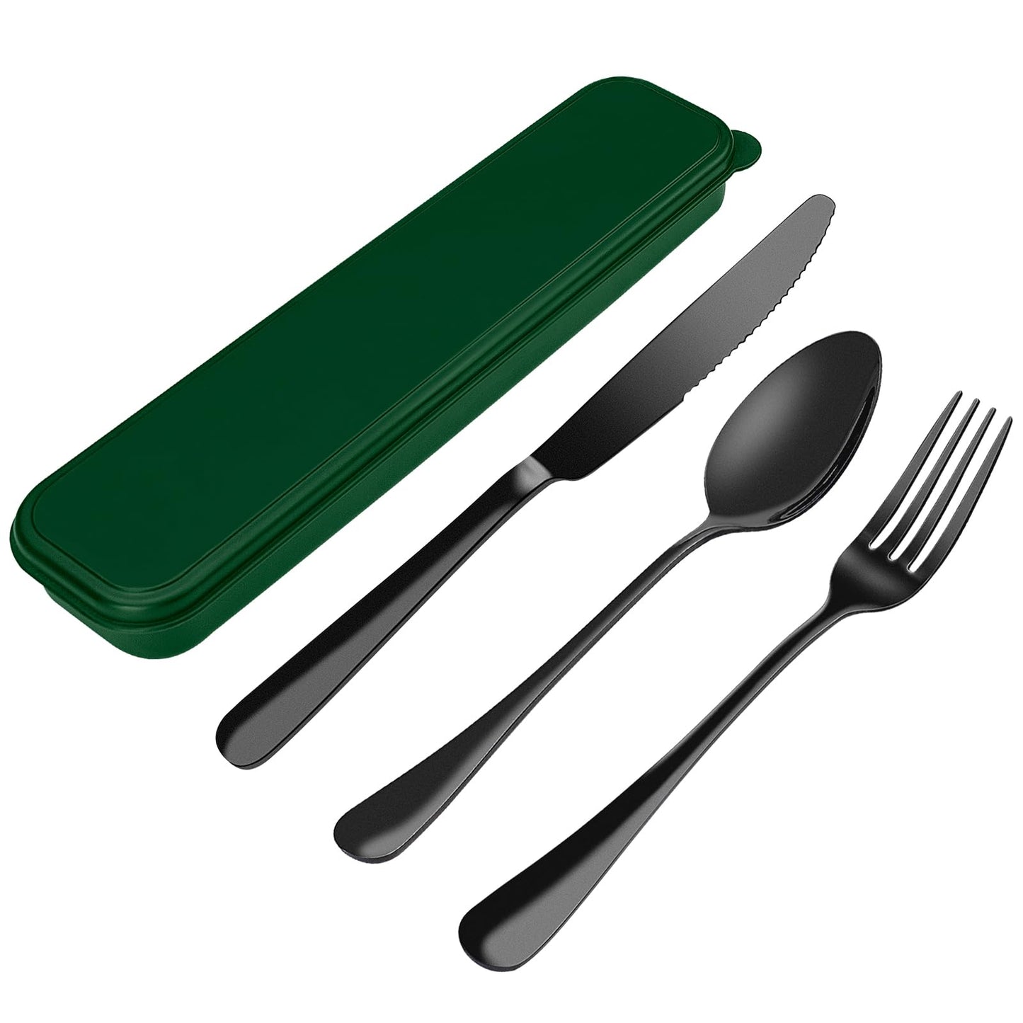 Portable Travel Utensils Set, 18/8 Stainless Steel 3 PCS Cutlery Set Including Knife Fork and Spoon, Reusable Travel Silverware Set with Case for Lunch Box Camping School Office