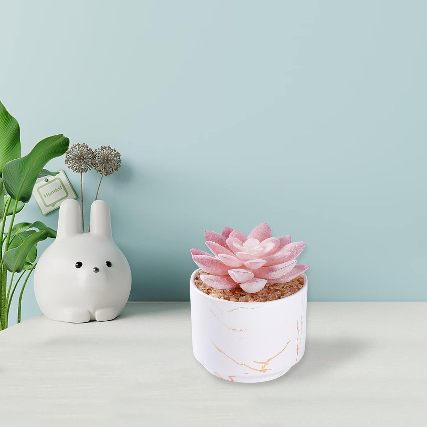 Artificial Plants and Succulents in 2 White Ceramic Pots,Small Fake Plants for Office and Desk Decor,Bathroom, Bedroom,Shelves for Women