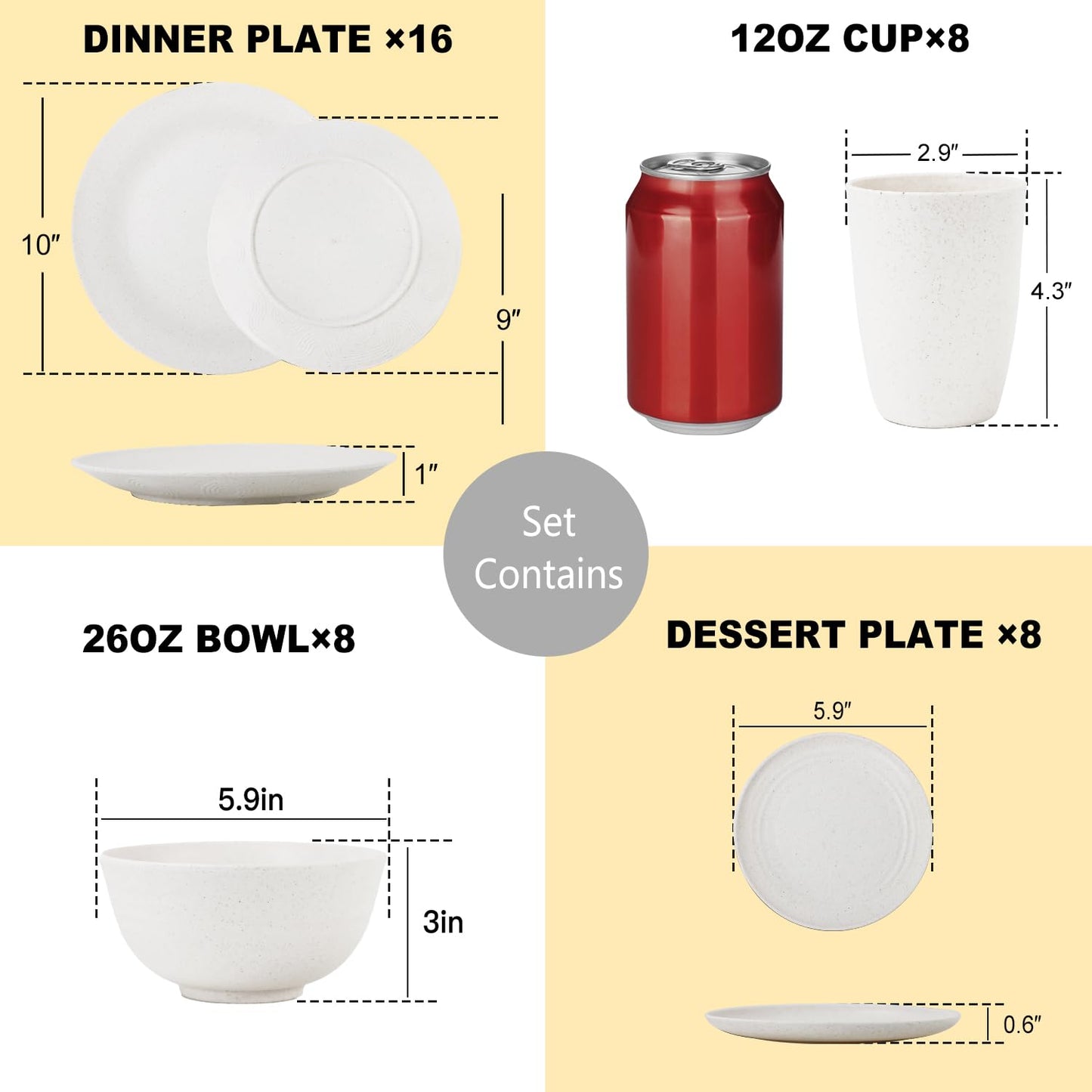 28 Piece Wheat Straw Dinnerware Sets,Dishwasher & Microwave Safe Plates and Bowls Sets - Unbreakable Plastic Dinnerware Sets for 4 Dinner Plates, Cups, Cereal Bowls - Colorful Series