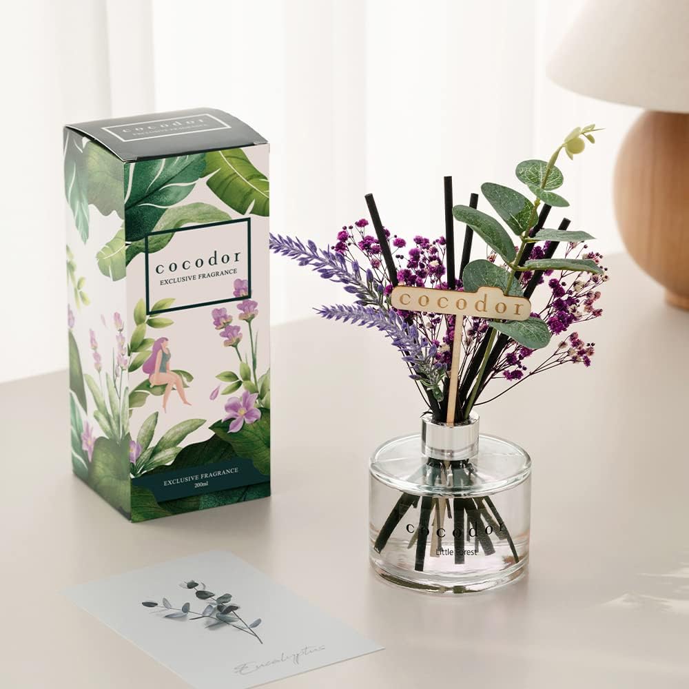 COCODOR Flower Reed Diffuser Set / 6.7oz / White Jasmine/Scent Diffuser with Sticks Home Fragrance Reed Diffuser for Bathroom Shelf Decor