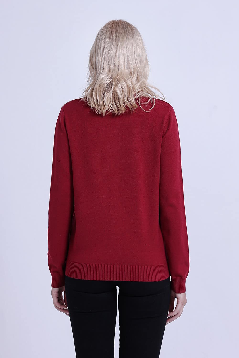 SMILING PINKER Women Cardigan Sweater Crewneck Pearl Button Knitted Tops Medium Weight