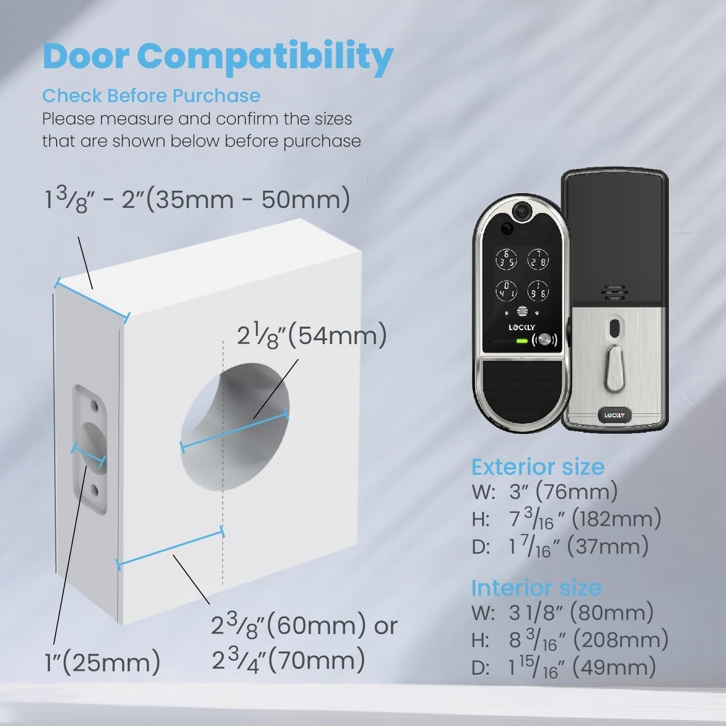 Lockly Vision Elite - Serrure intelligente vidéo WiFi avec caméra de vision nocturne, capteur de mouvement, empreinte digitale biométrique, commande vocale, télécommande par application, sonnette, panneau solaire, clavier numérique, nickel satiné