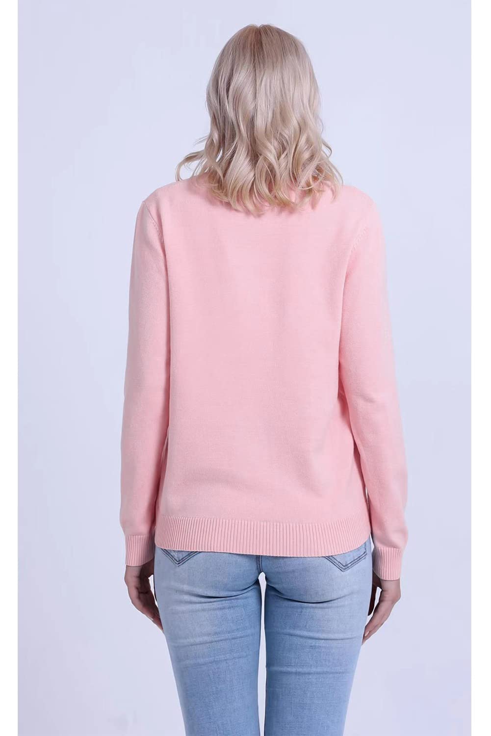 SMILING PINKER Women Cardigan Sweater Crewneck Pearl Button Knitted Tops Medium Weight