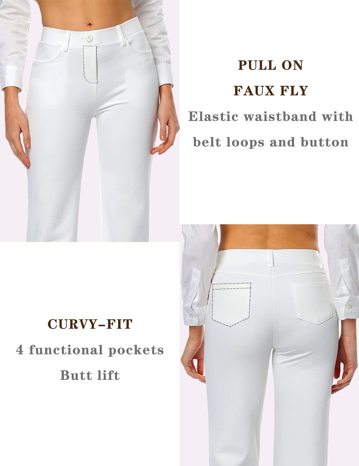 Pantalon extensible pour femme Tapata 28''/30''/32''/34'' avec poches, taille haute, petite, taille standard pour le travail au bureau