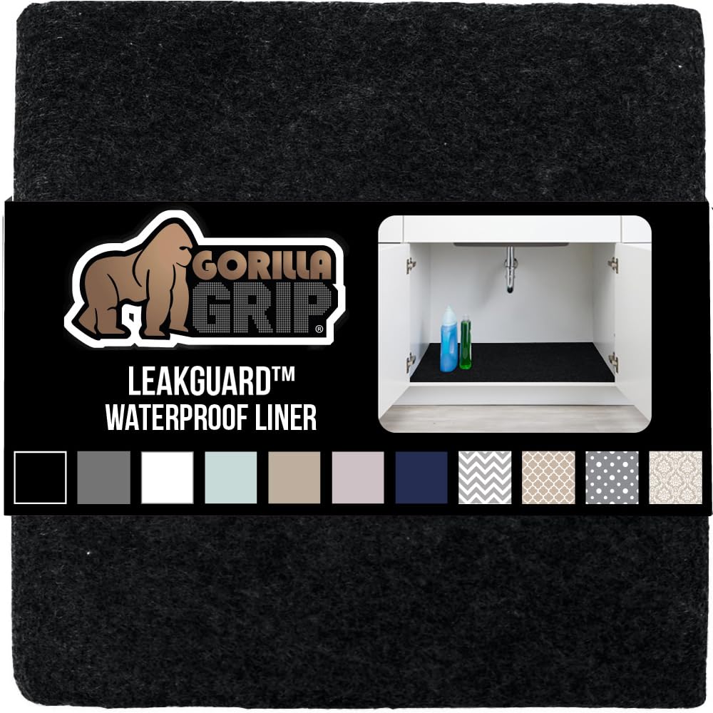 Gorilla Grip LeakGuard, nicht klebende Unterspülmatte für Küchenschränke, 24 x 40, wasserdichte, schnell trocknende Regaleinlage, langlebige, saugfähige Filzmatten für Badezimmerwaschbecken, Schränke, Kommoden, Damast, Taupe-Creme
