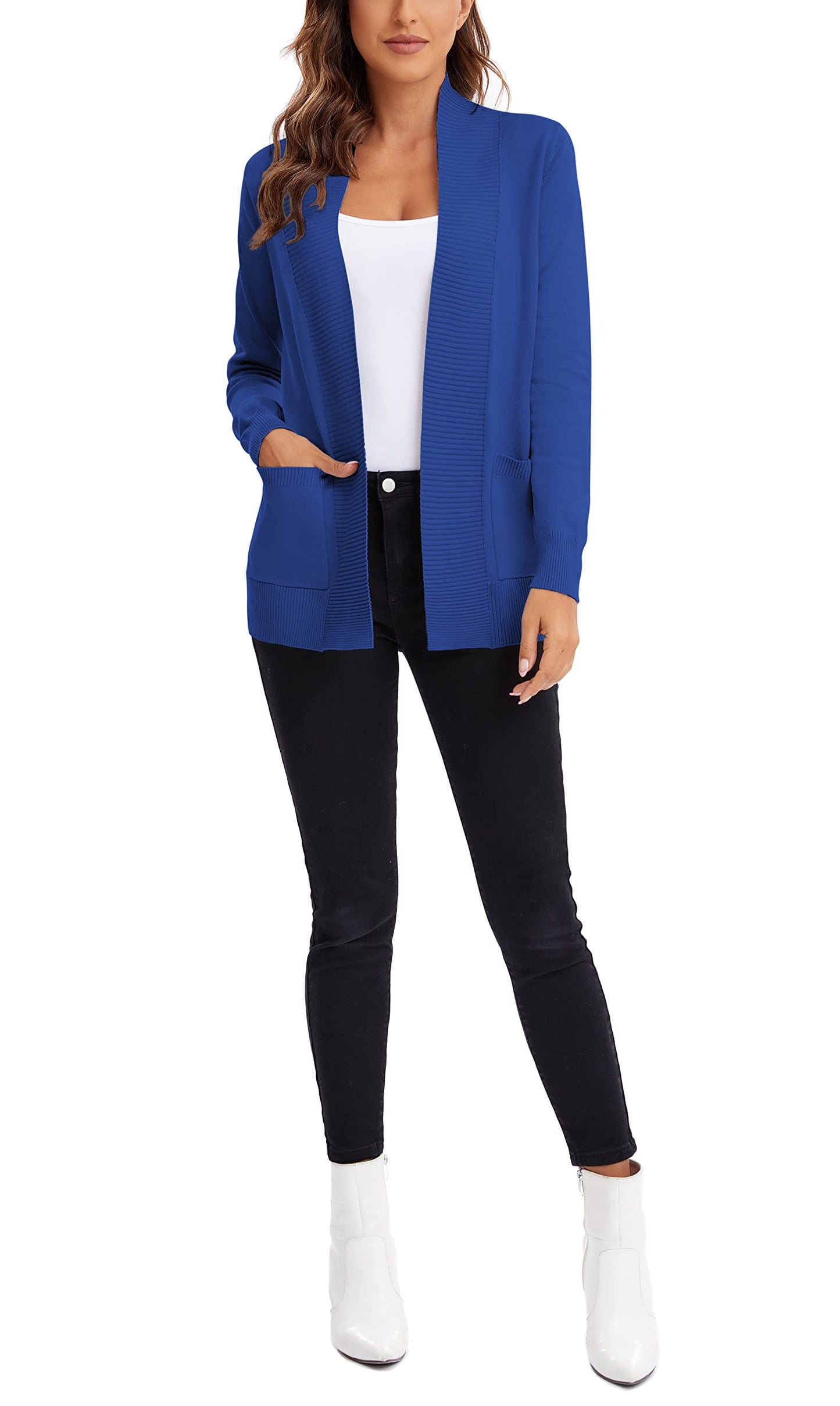 Urban CoCo Leichter Strickjacke für Damen mit offener Vorderseite, lange Ärmel, mit Tasche