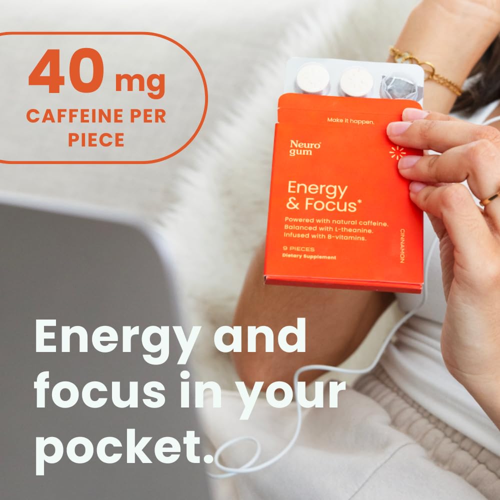 NeuroGum Energy Caffeine Gum (54 Count) - Sugar Free with L-theanine + Natural Caffeine + Vitamin B12 & B6 - Nootropic Energy & Focus Supplement for Women & Men - Keto & Vegan, Cinnamon Flavor