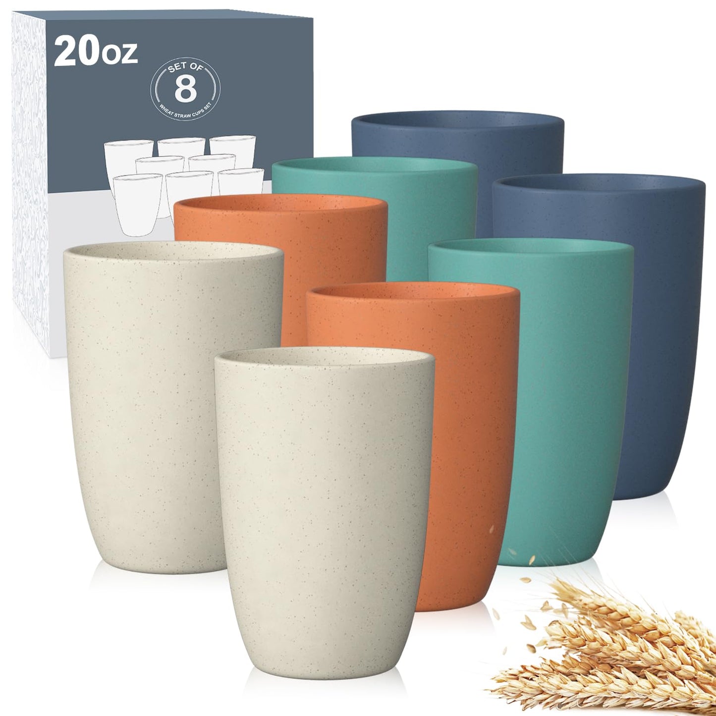 Wheat Straw Cups 8 PCS Good Alternative to Plastic Reusable Cups 20 oz Unbreakable Drinking Cup Reusable Dishwasher Safe Water Plastic Glasses Colorful Series