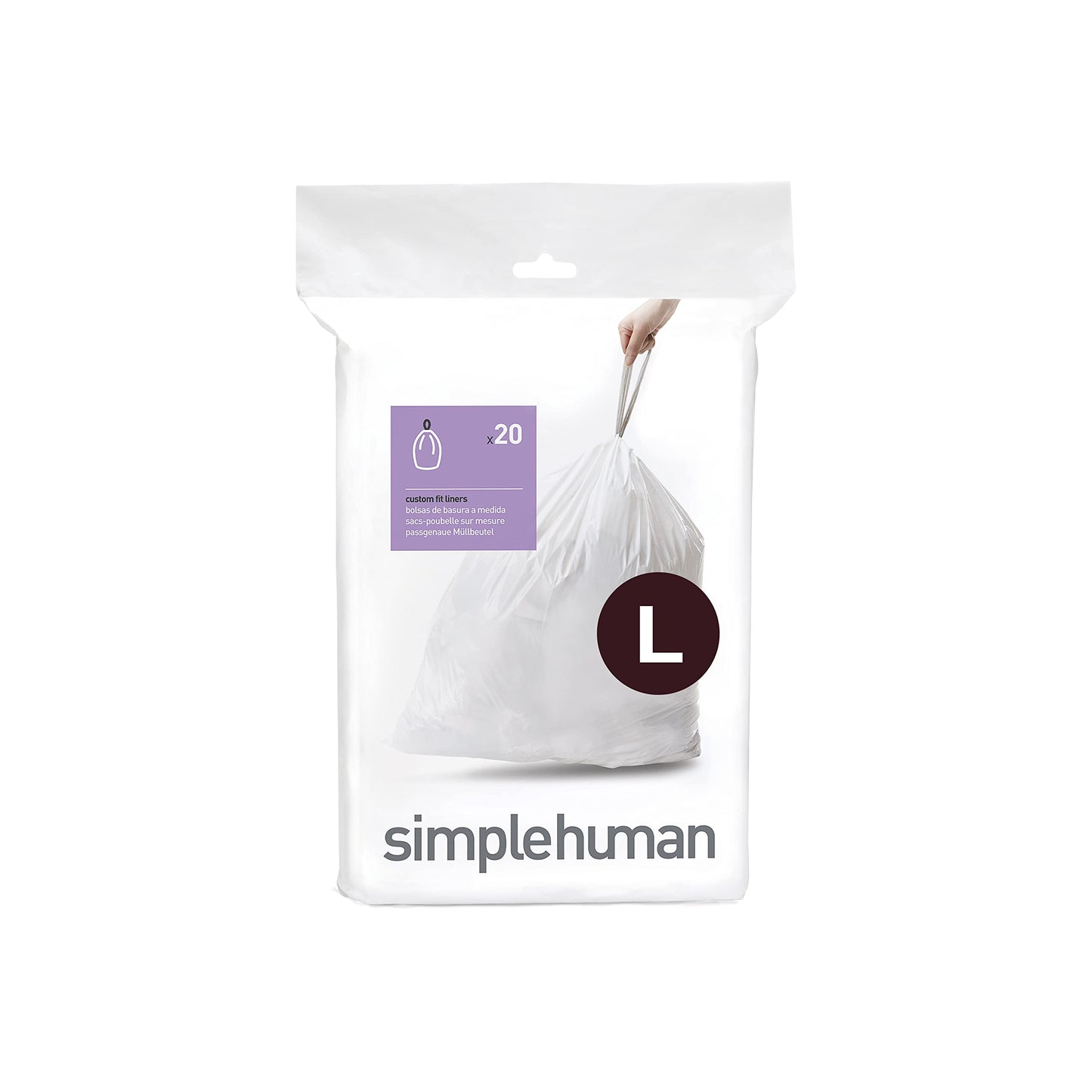 simplehuman Code H 60 Count, Genuine Custom Fit Liners, Drawstring Trash Bags in Dispenser Packs, 30-35 Liter / 8-9.2 Gallon, White