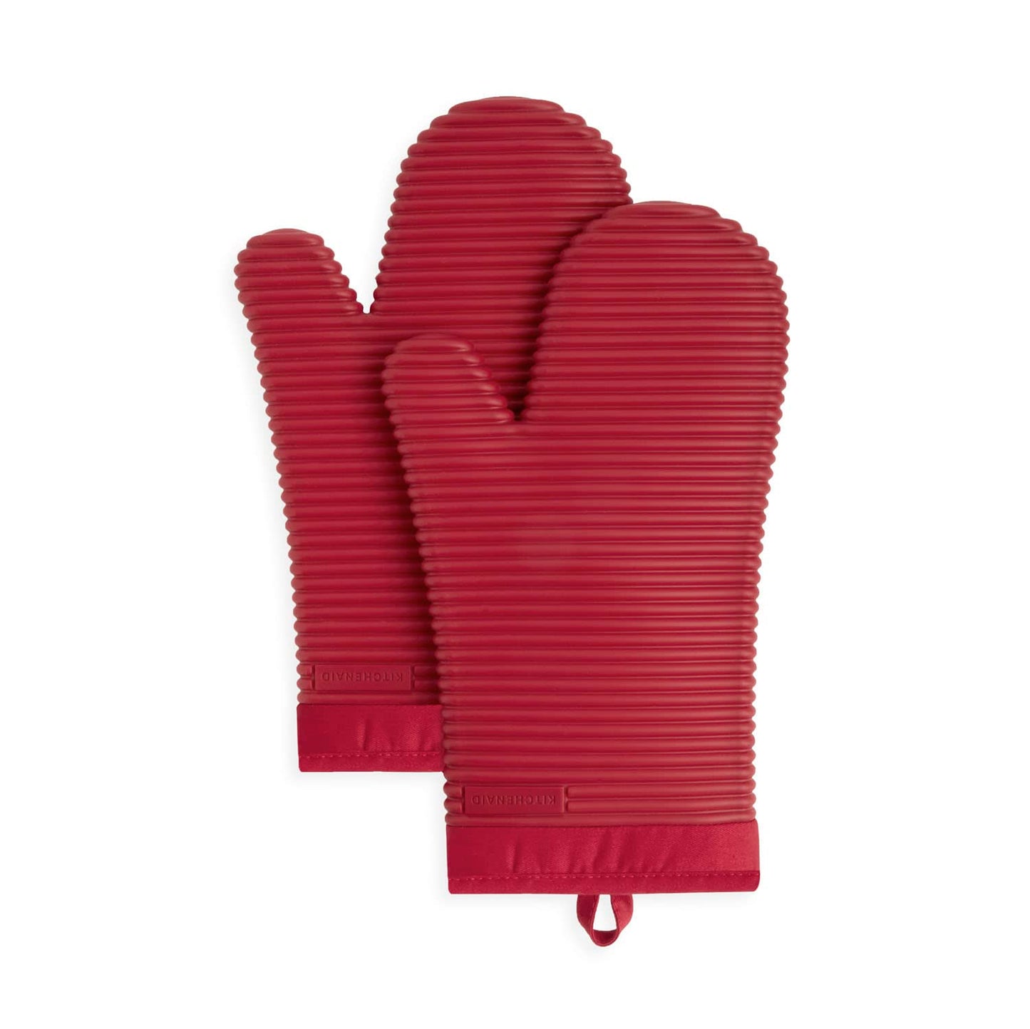KITCHENAID Ribbed Soft Silicone Oven Mitt 2-Pack Set, Matte Black, 7.5"x13"