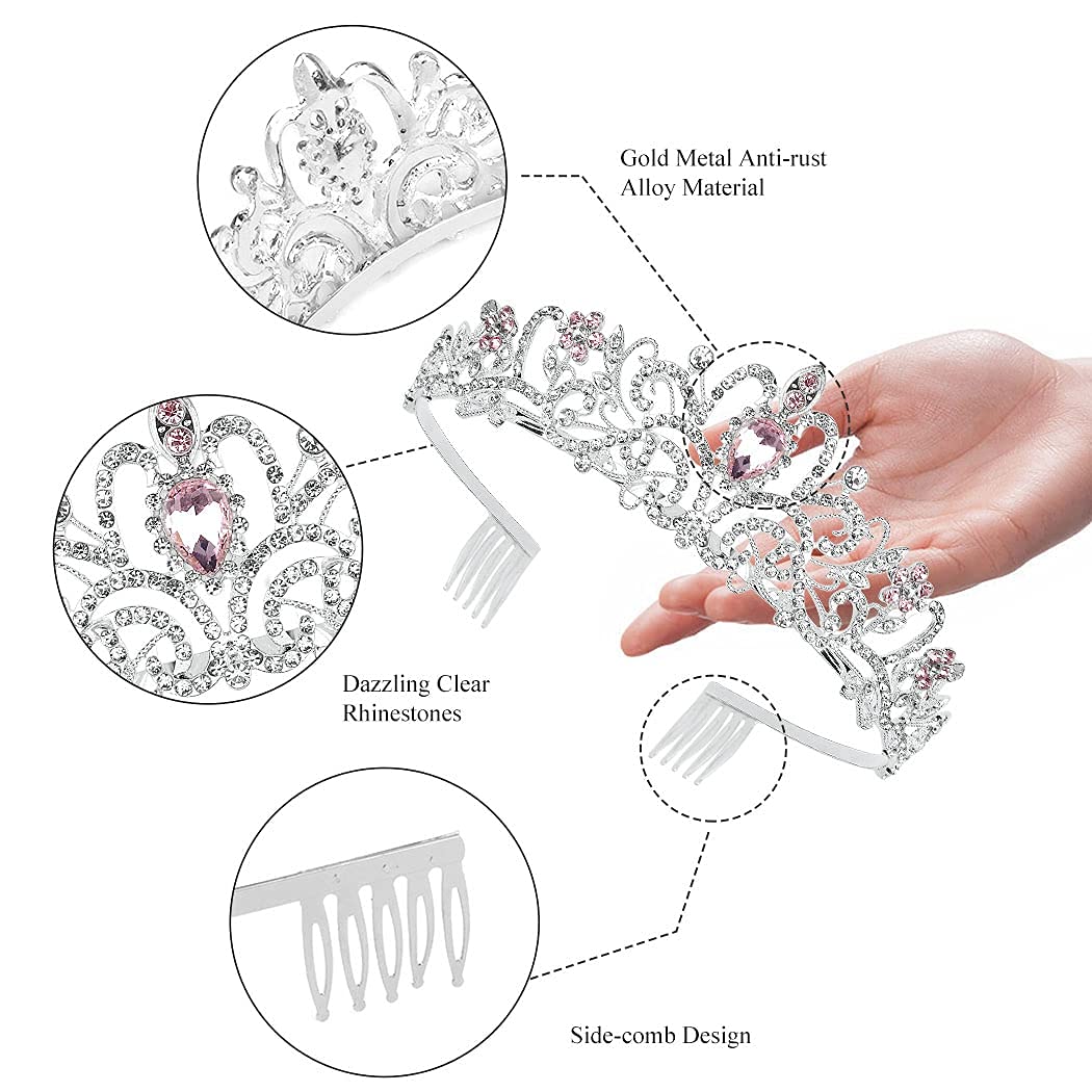 COCIDE Tiara Crystal Crowns Princess Rhinestone Crown with Combs Bride Headbands Bridal Wedding Prom Birthday Party Hair Accessories Jewelry for Women Girls (Silver)