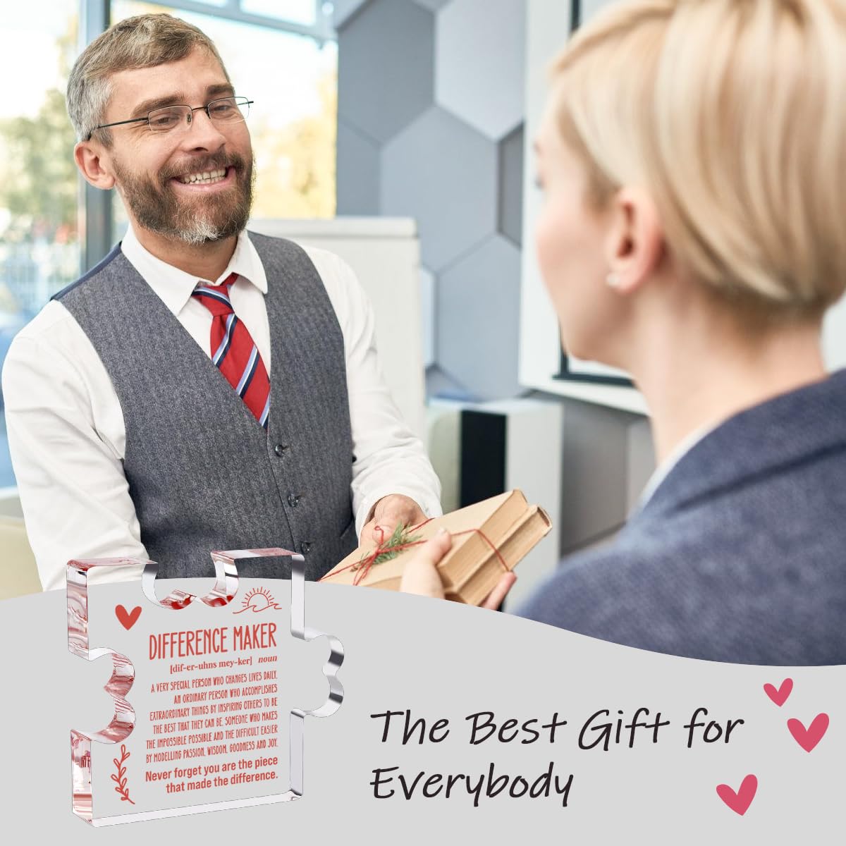 A heartfelt thank-you gift that says it all—beautifully printed on a clear 4.7 x 4.3 inch acrylic sign. Stylish, lightweight, and ready to display on any desk, shelf, or tabletop. Each piece is gift-ready and designed to leave a lasting impression.