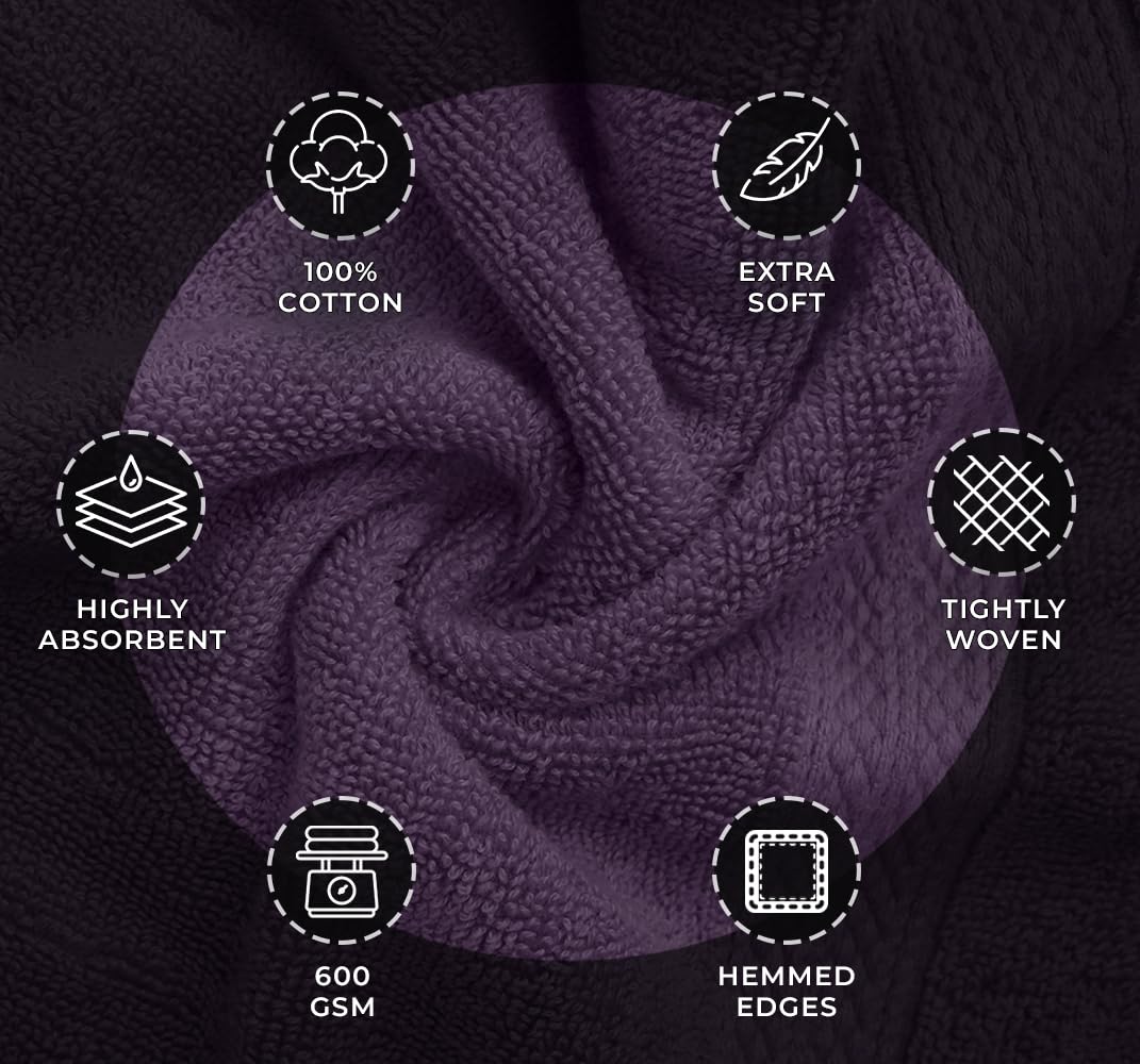 Avalon Towels Luxury 8 Piece Towels Set, 2 Bath Towels, 2 Hand Towels and 4 Washcloths, 600 GSM 100% Ring Spun Cotton Highly Absorbent Bathroom Towel Set, Ideal for Hotel, Spa and Gym (Pink)