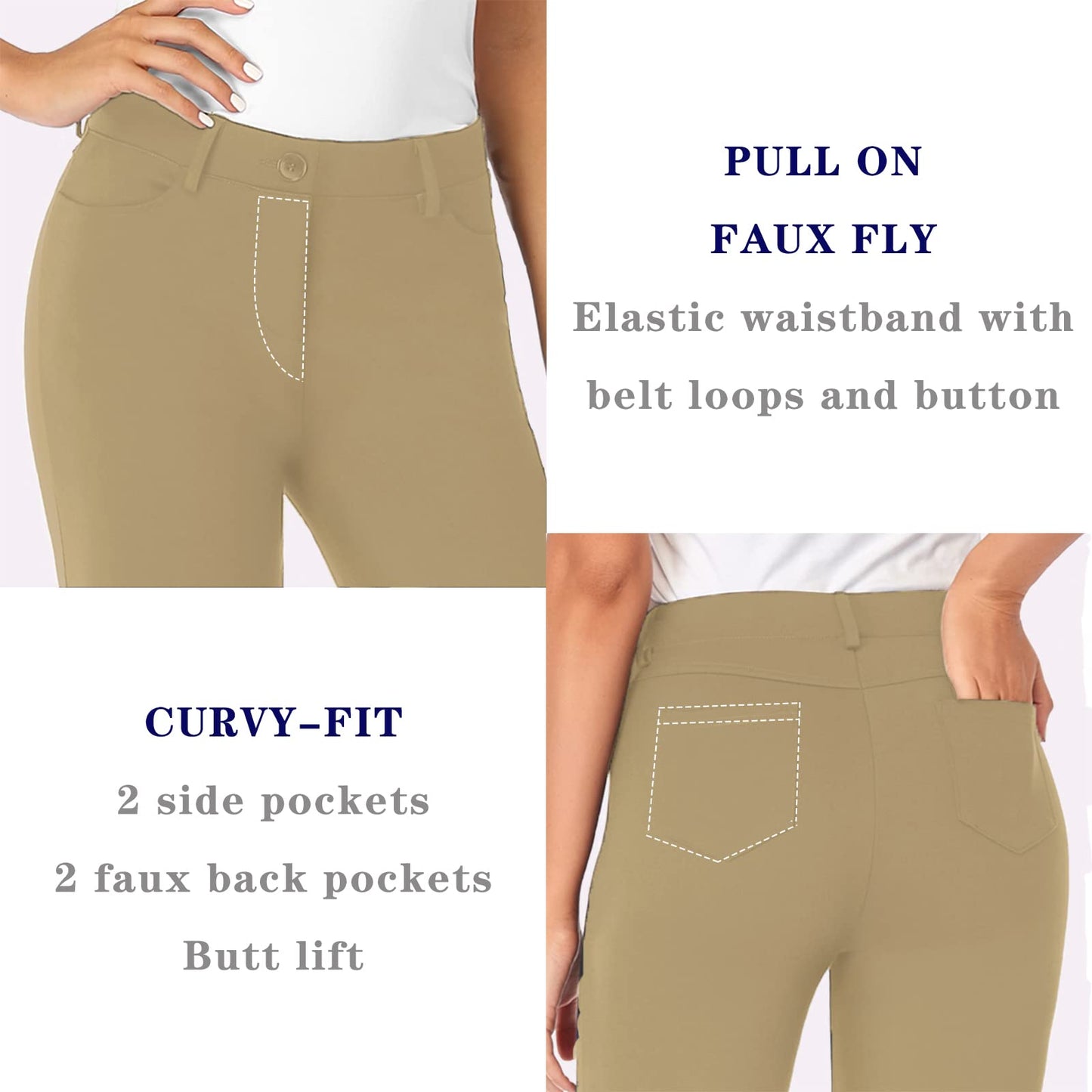Pantalon extensible pour femme Tapata 28''/30''/32''/34'' avec poches, taille haute, petite, taille standard pour le travail au bureau