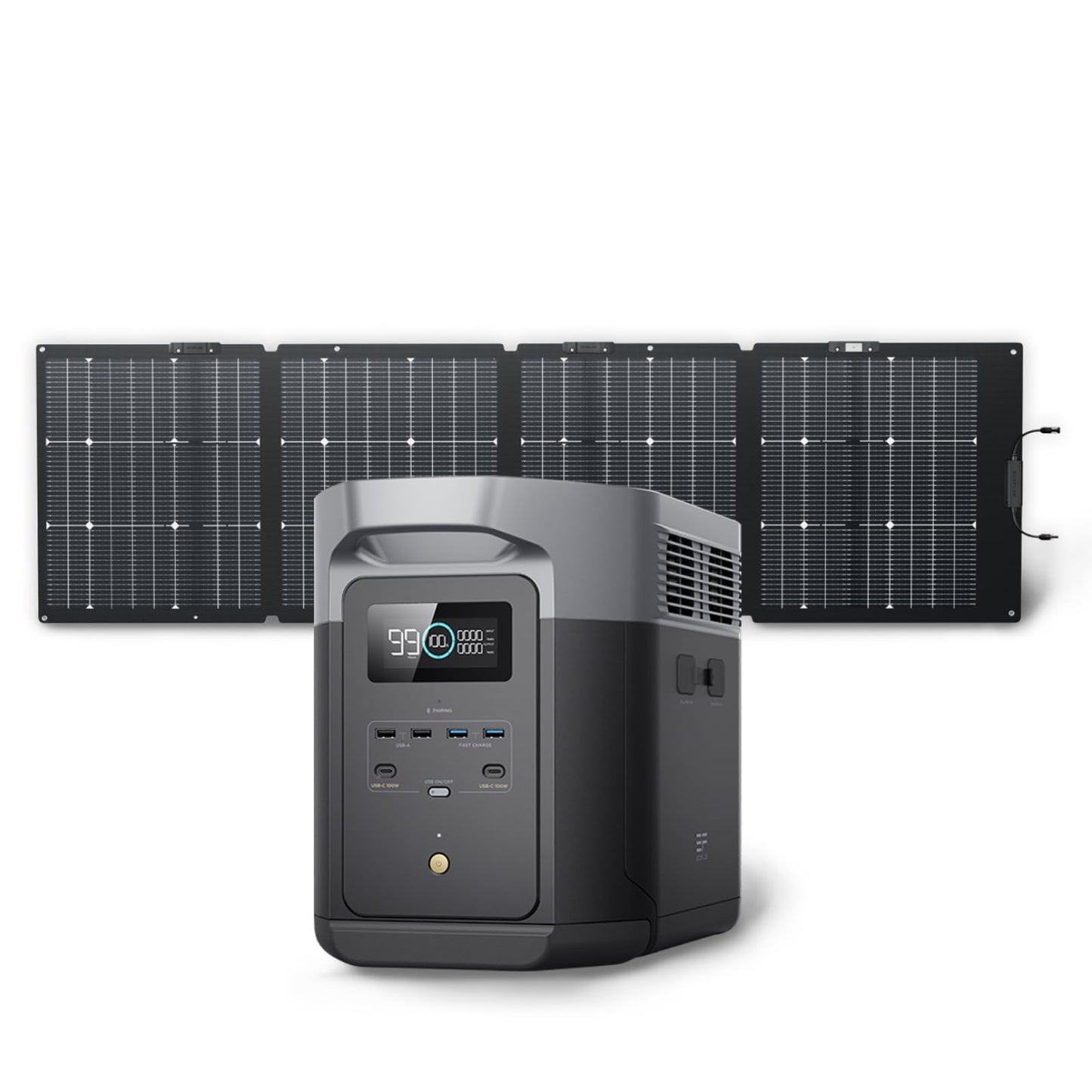 EF ECOFLOW Solar Generator DELTA 2 Max 2048Wh With 400W Solar Panel, LFP Battery Portable Power Station Up to 3400W AC Output Fast Charging 0-80% in 43 Min solar powered generator For Camping, RV