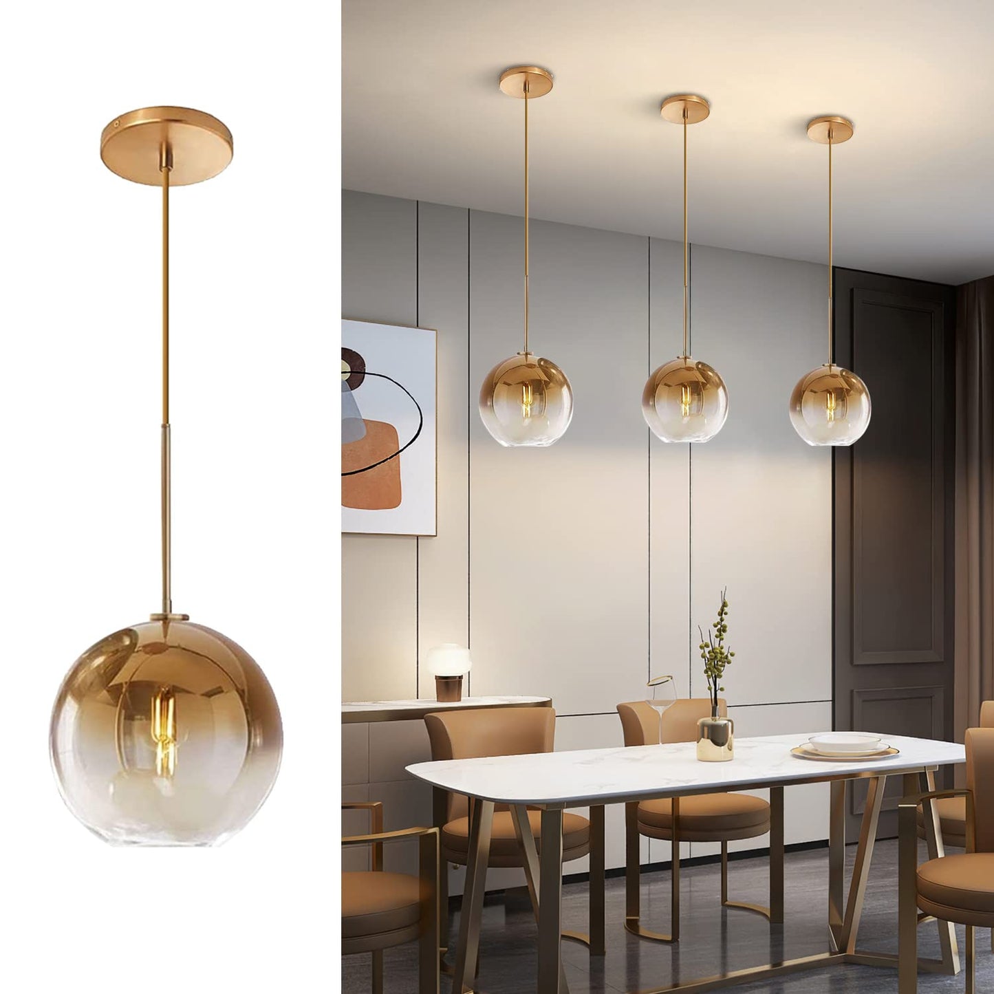 KCO Lighting Gold Cluster Pendelleuchte 3-flammige Cluster Pendelleuchte Große Glaspendelleuchten Kücheninsel Bubble Globe Kronleuchter Mid Century Modern Hängeleuchte
