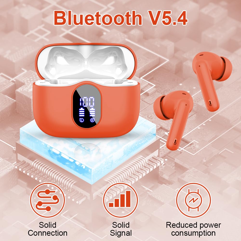 Wireless Earbuds Bluetooth 5.4 Headphones Bass Stereo Ear Buds with Noise Cancelling Mic LED Display in Ear Earphones IP7 Waterproof 36H Playtime for Laptop Pad Phones Sports Workout White