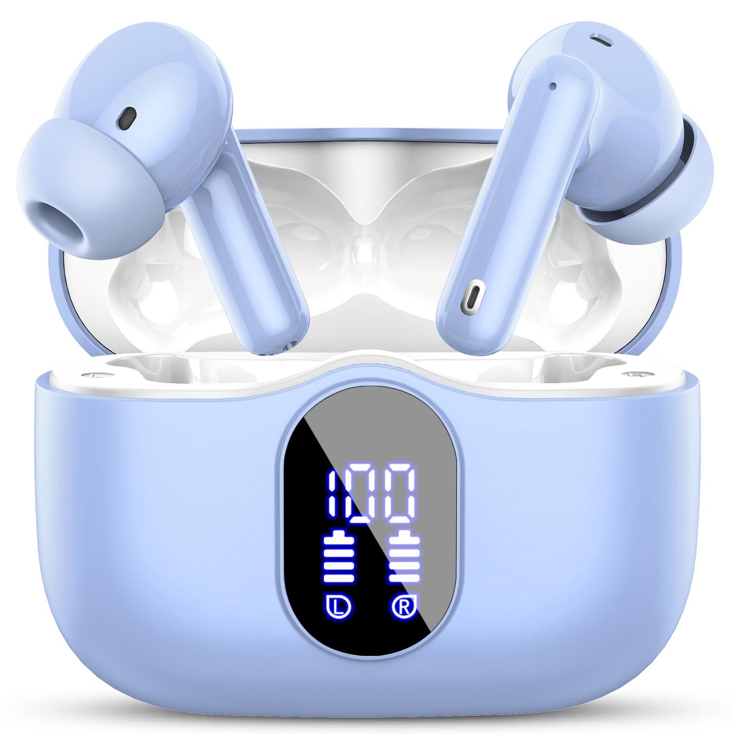 Wireless Earbuds Bluetooth 5.4 Headphones Bass Stereo Ear Buds with Noise Cancelling Mic LED Display in Ear Earphones IP7 Waterproof 36H Playtime for Laptop Pad Phones Sports Workout White